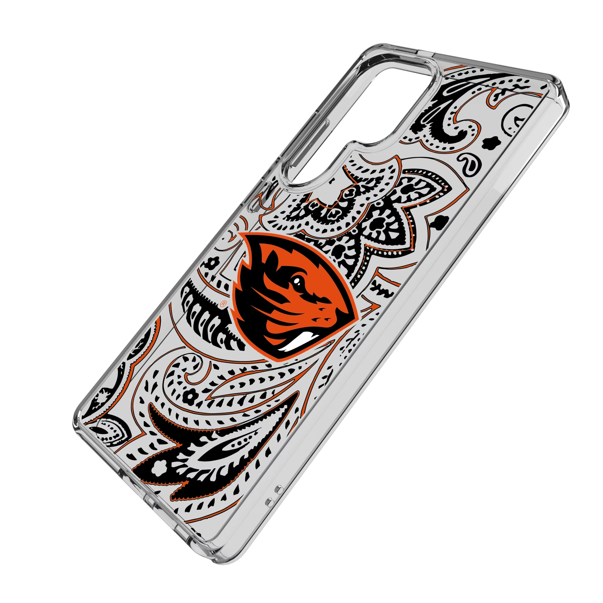 Oregon State University Beavers Paisley Galaxy Clear Phone Case for Samsung Galaxy - Isometric View