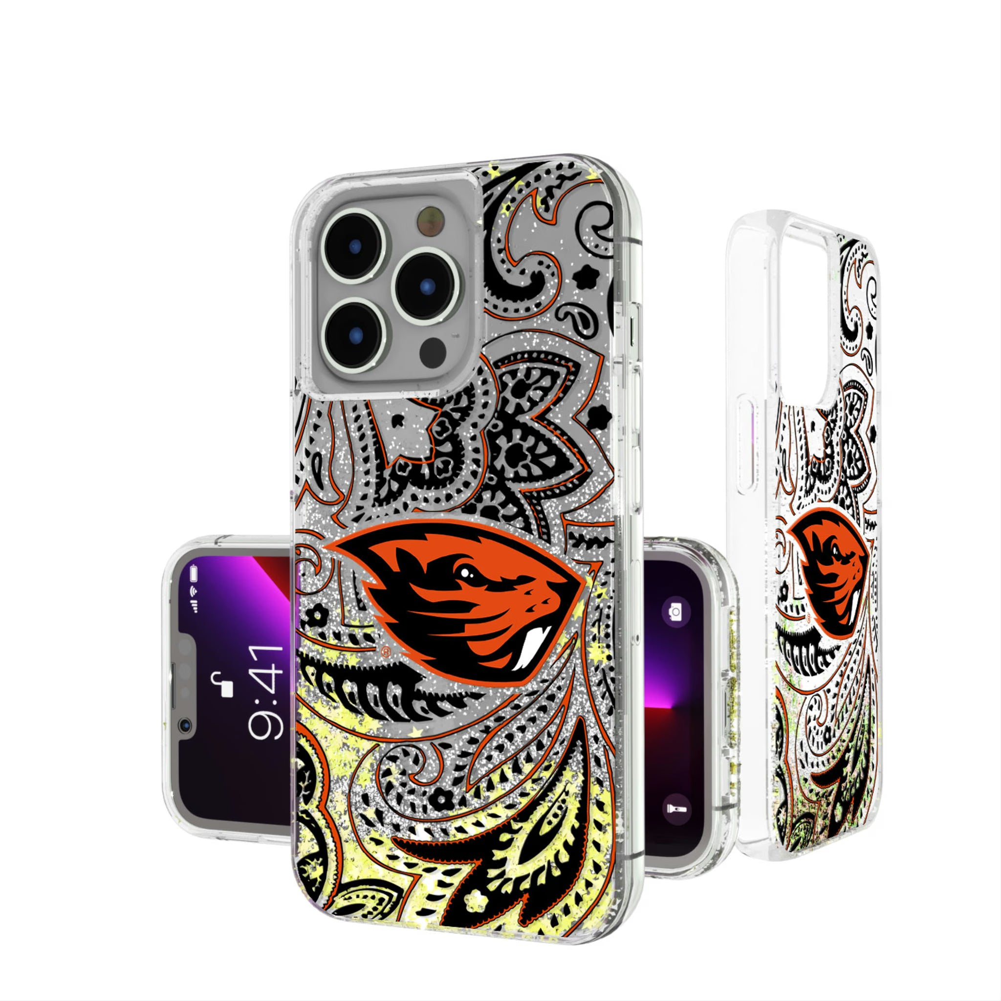 Oregon State University Beavers Paisley iPhone Glitter Phone Case for Apple iPhone