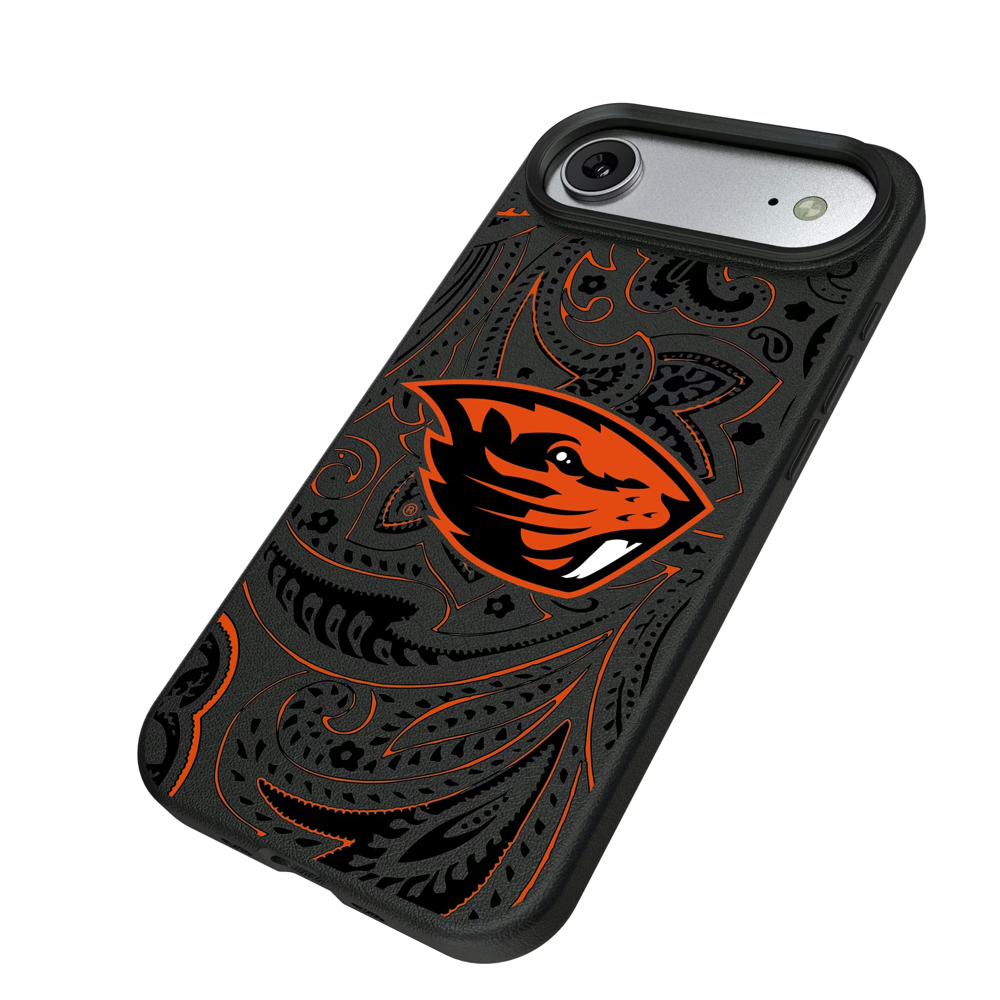Oregon State University Beavers Paisley iPhone MagSafe Compatible Phone Case for Apple iPhone - Isometric View#Device_iPhone Air