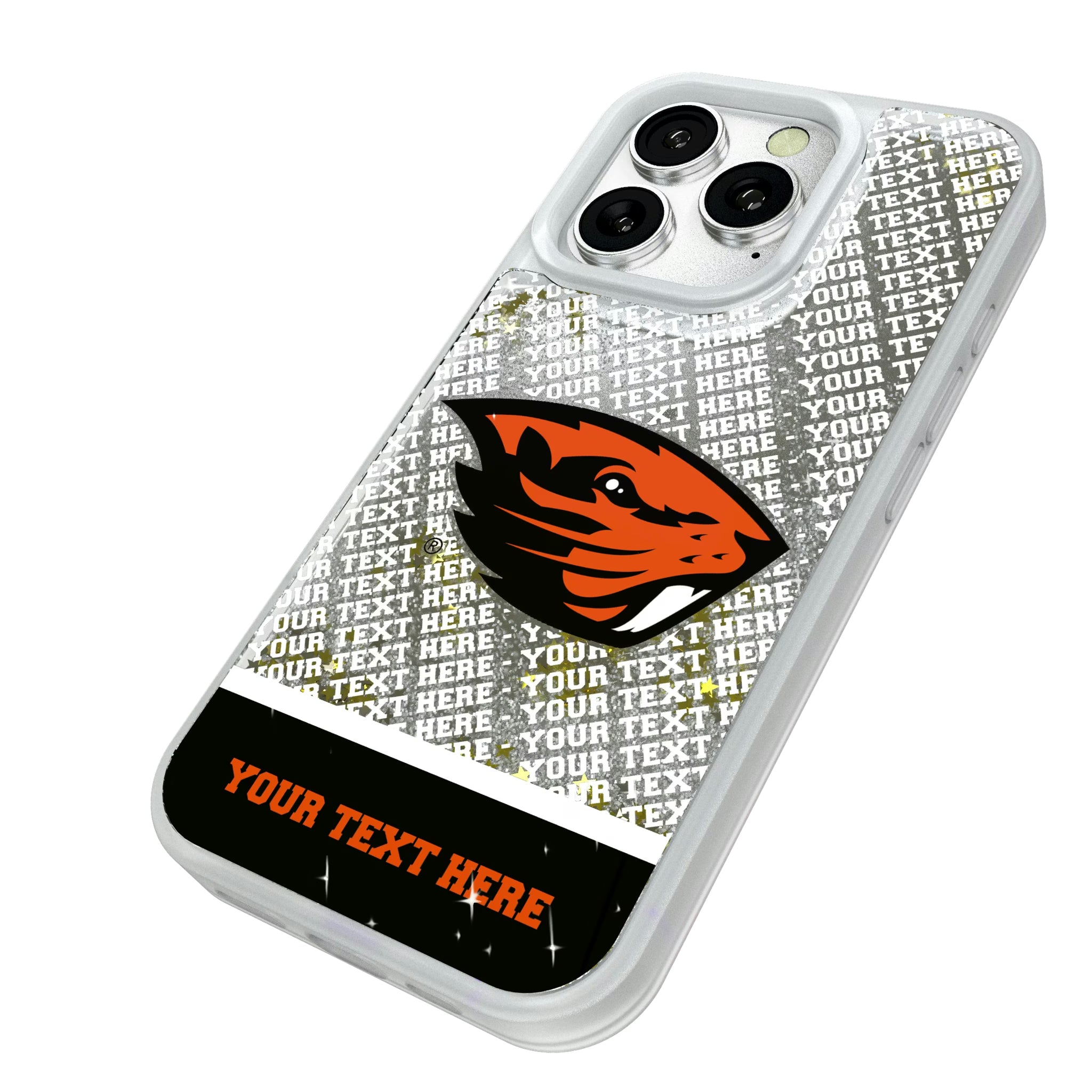 Oregon State University Beavers Personalized EndZone Plus iPhone Glitter Phone Case for Apple iPhone - Isometric View#Device_iPhone 16 Pro