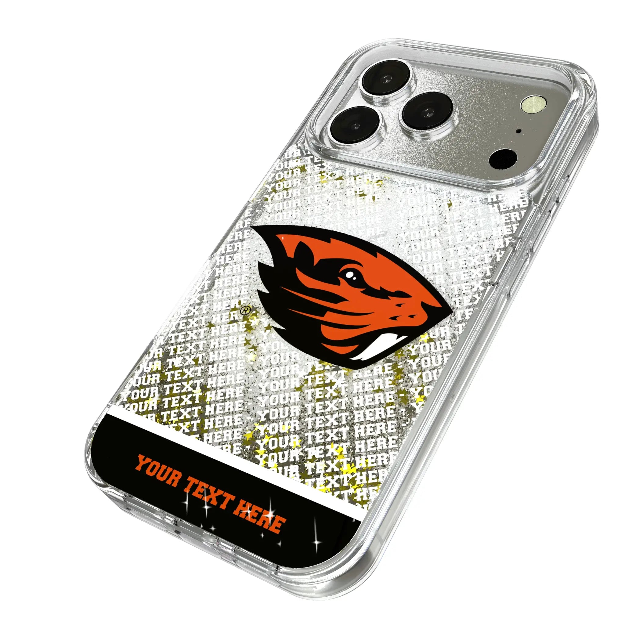 Oregon State University Beavers Personalized EndZone Plus iPhone Glitter Phone Case for Apple iPhone - Isometric View
