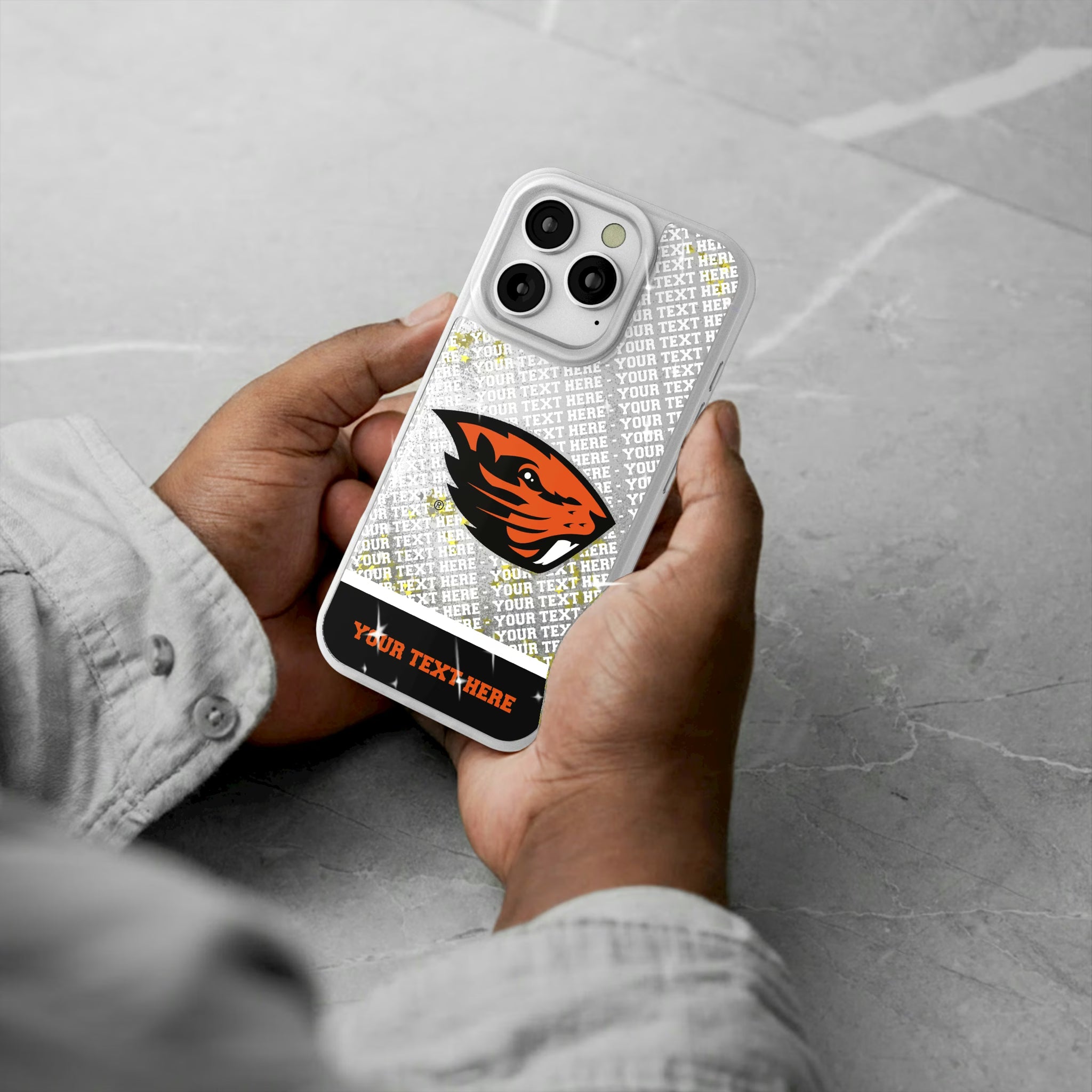 Oregon State University Beavers Personalized EndZone Plus iPhone Glitter Phone Case for Apple iPhone - Lifestyle#Device_iPhone 16 Pro