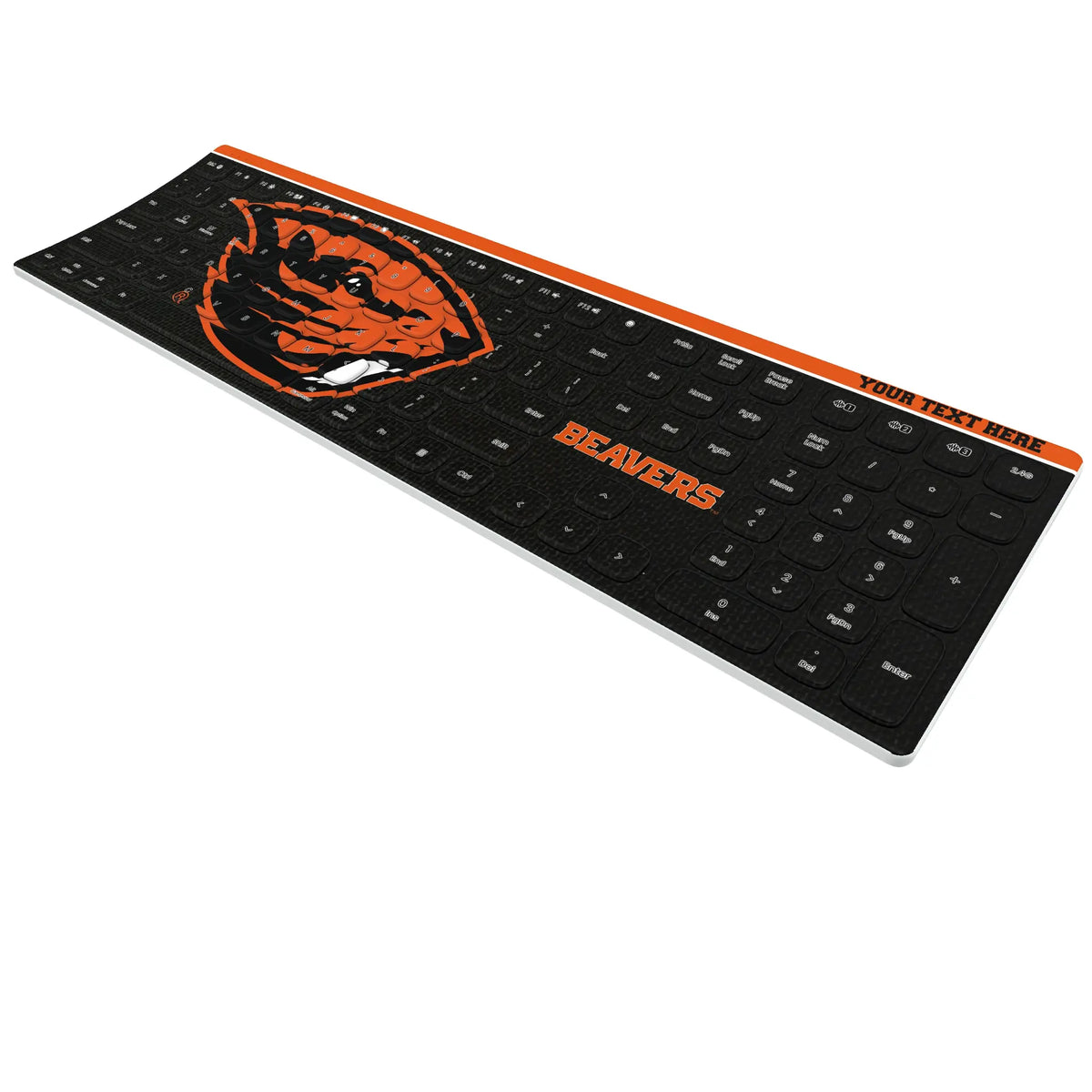 Oregon State University Beavers Personalized Endzone Solid KKB605 Curved Wireless Keyboard - Isometric View