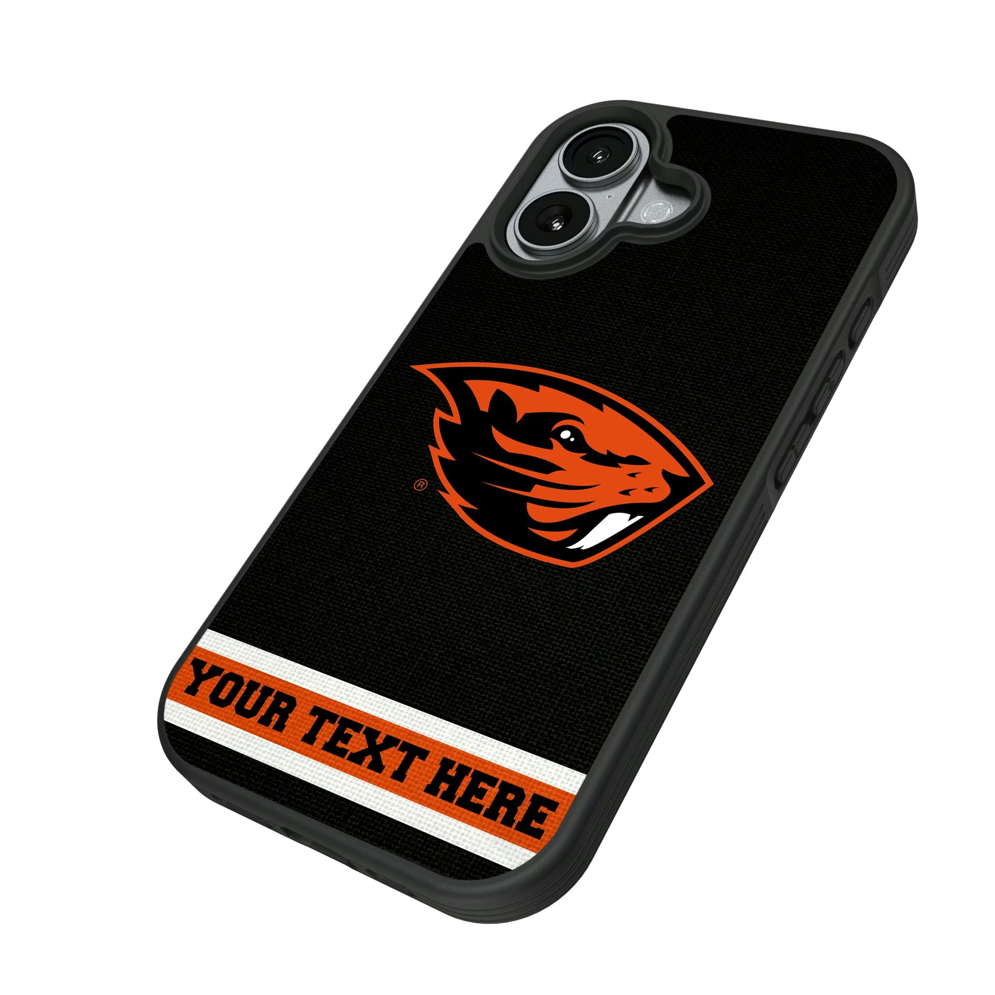 Oregon State University Beavers Personalized Stripe iPhone Bump Phone Case for Apple iPhone - Isometric View#Device_iPhone 17