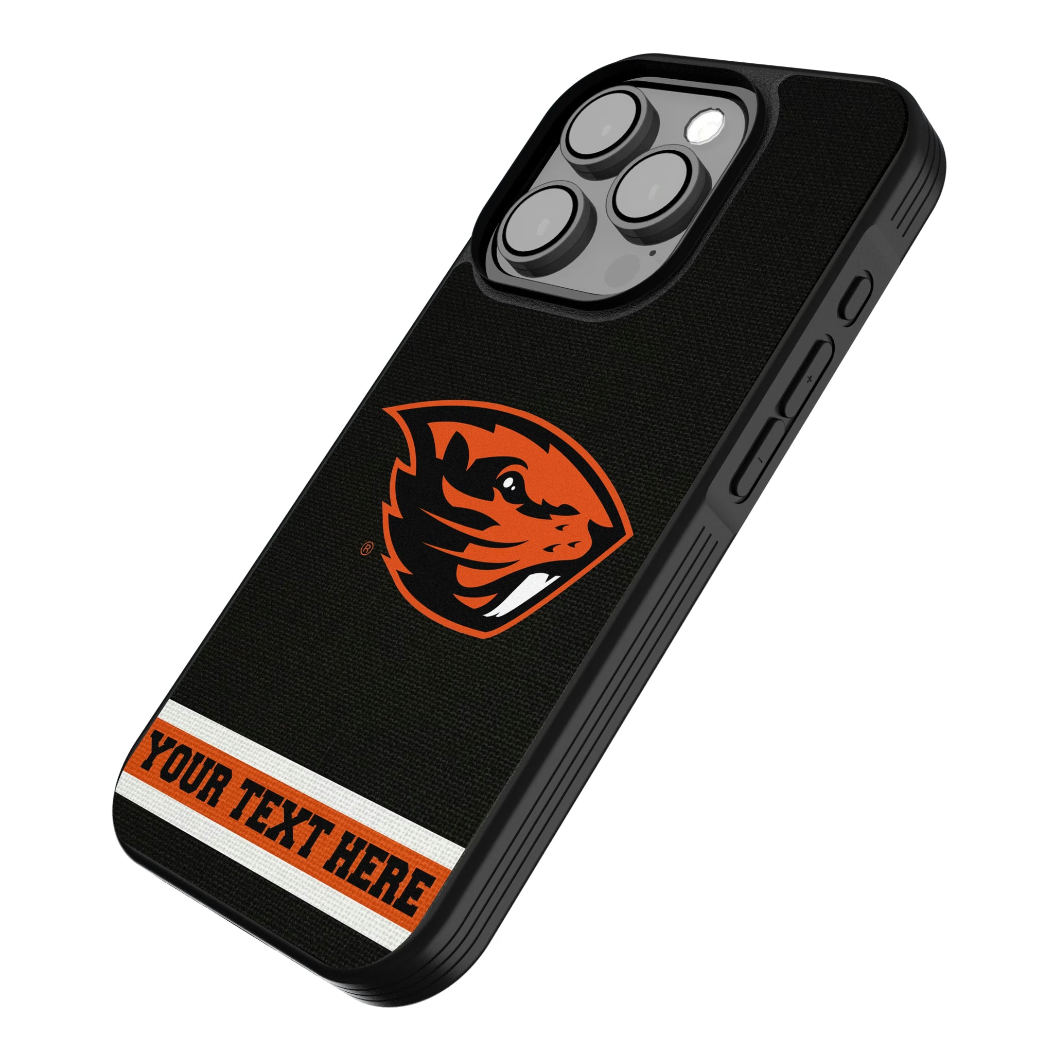 Oregon State University Beavers Personalized Stripe iPhone Bump Phone Case for Apple iPhone - Isometric View