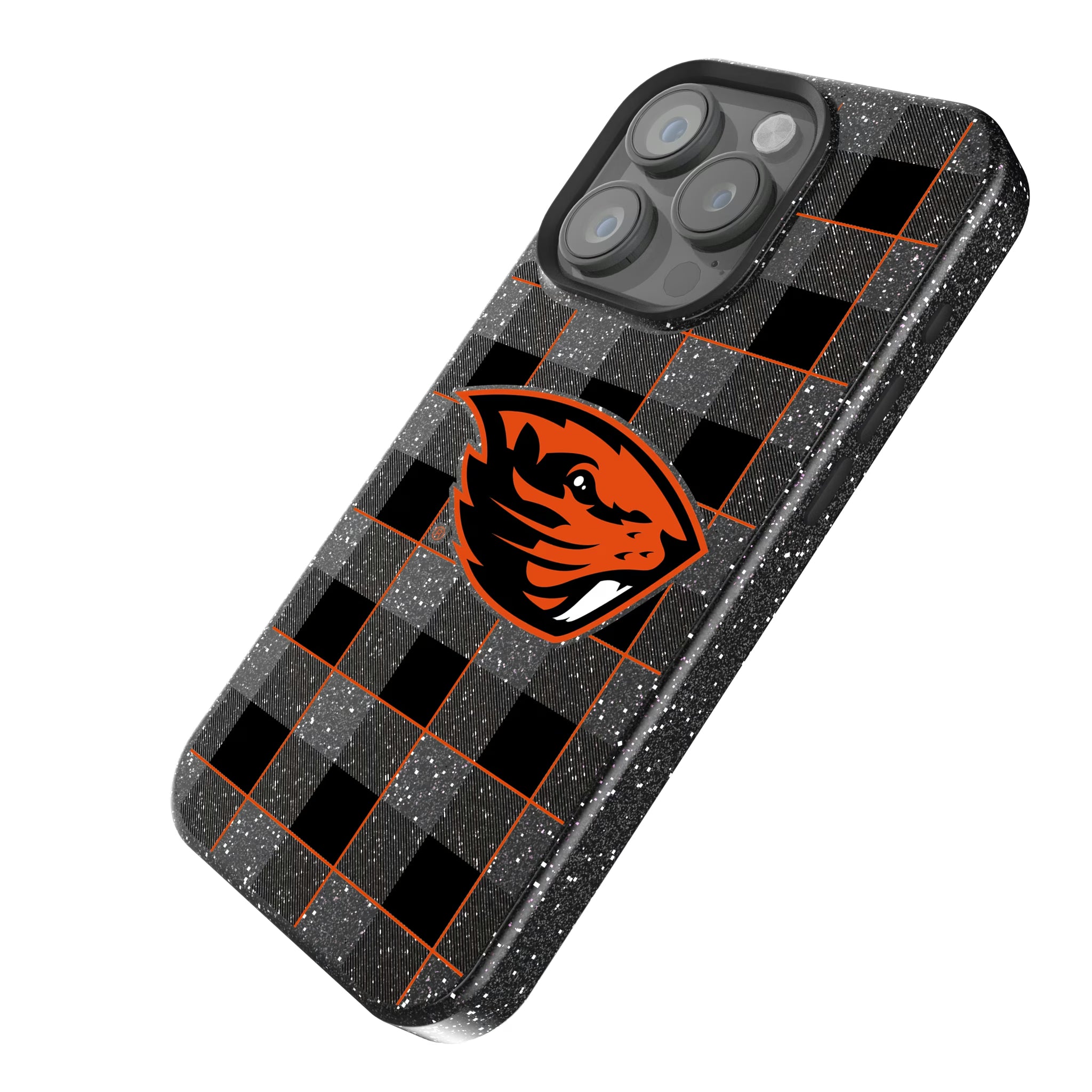 Oregon State University Beavers Plaid iPhone Bling Phone Case for Apple iPhone - Isometric View