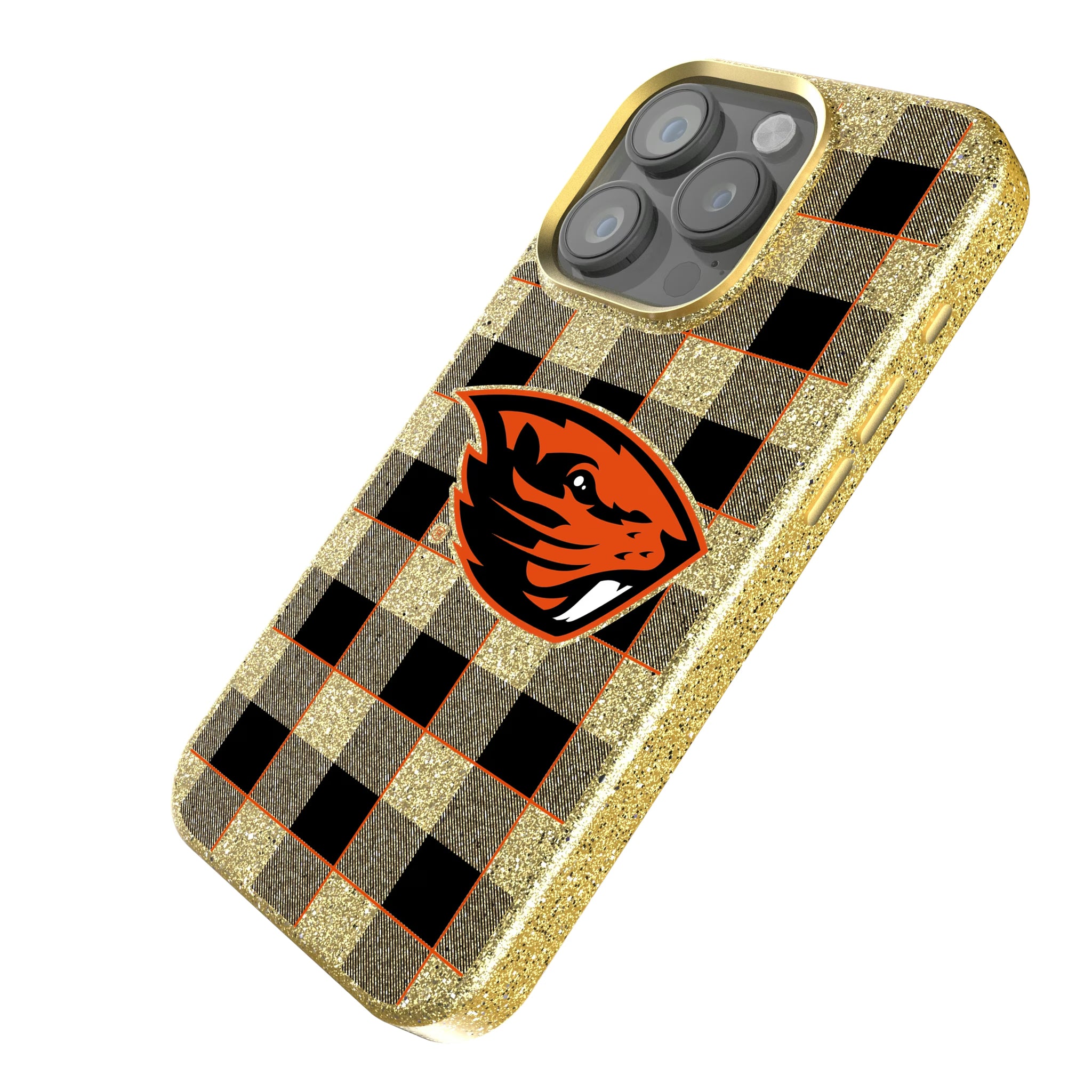 Oregon State University Beavers Plaid iPhone Bling Phone Case for Apple iPhone - Isometric View