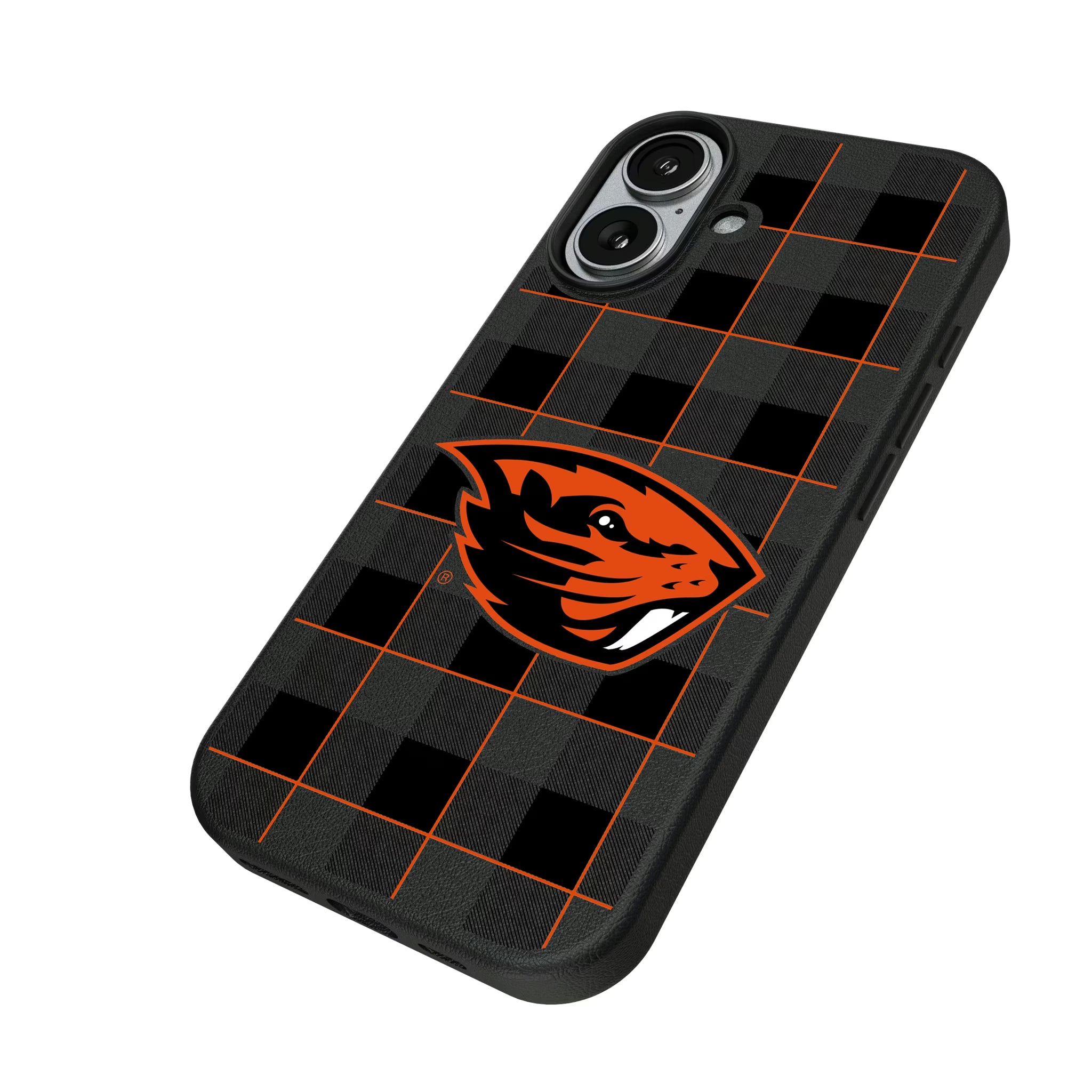 Oregon State University Beavers Plaid iPhone MagSafe Compatible Phone Case for Apple iPhone - Isometric View#Device_iPhone 17
