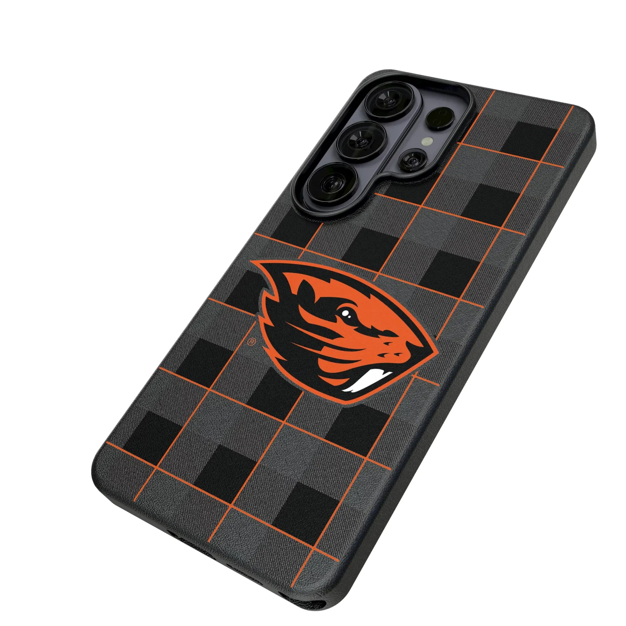 Oregon State University Beavers Plaid Galaxy MagSafe Compatible Phone Case for Samsung Galaxy - Isometric View#Device_Galaxy S26 Ultra