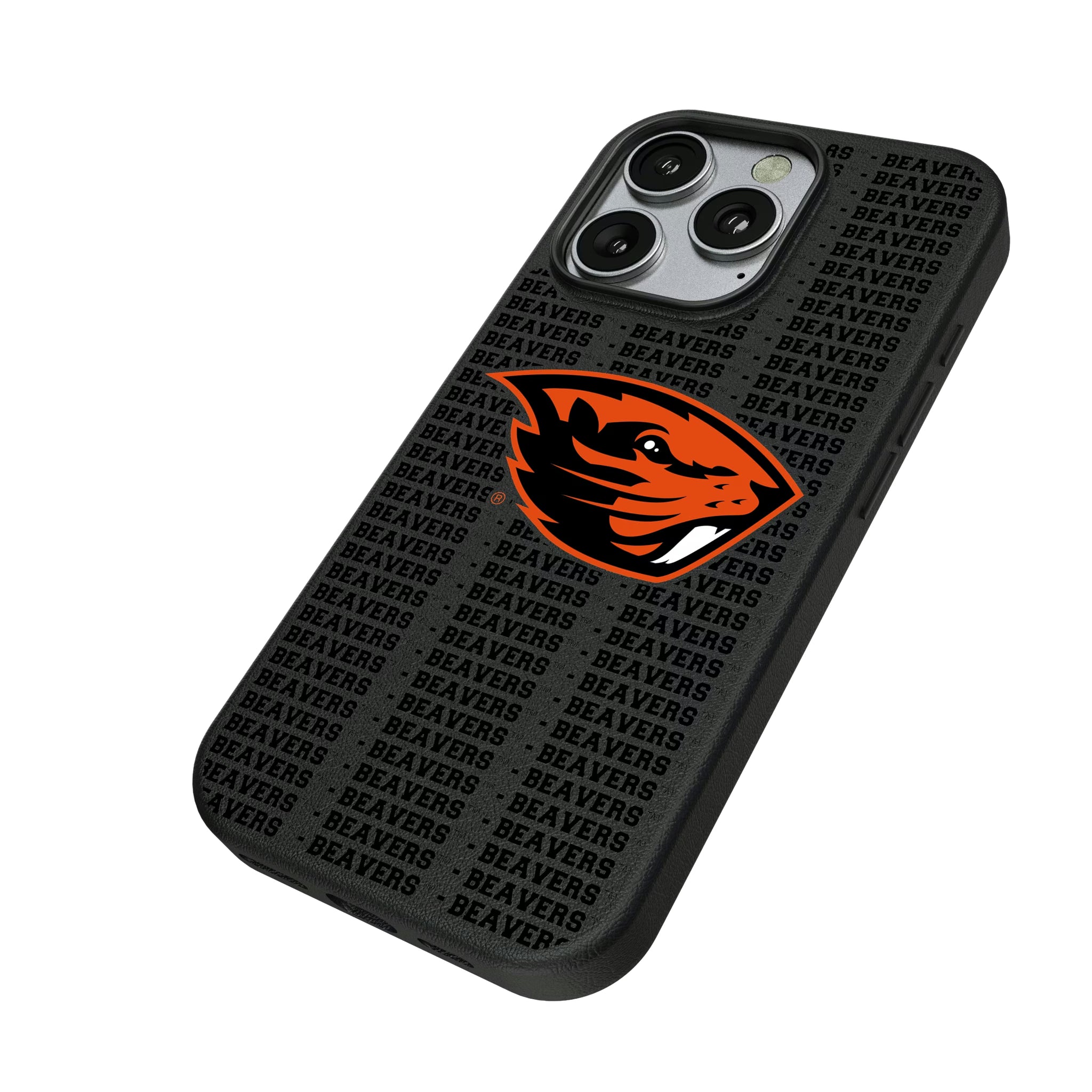 Oregon State University Beavers Text Backdrop iPhone MagSafe Compatible Phone Case for Apple iPhone - Isometric View