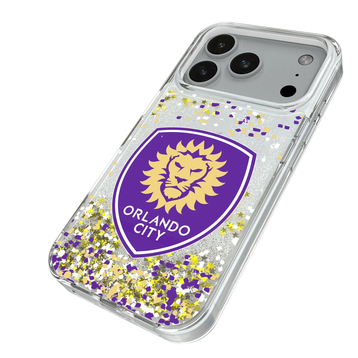 Orlando City Soccer Club Confetti iPhone Glitter Phone Case for Apple iPhone - Isometric View#Device_iPhone 18 Pro