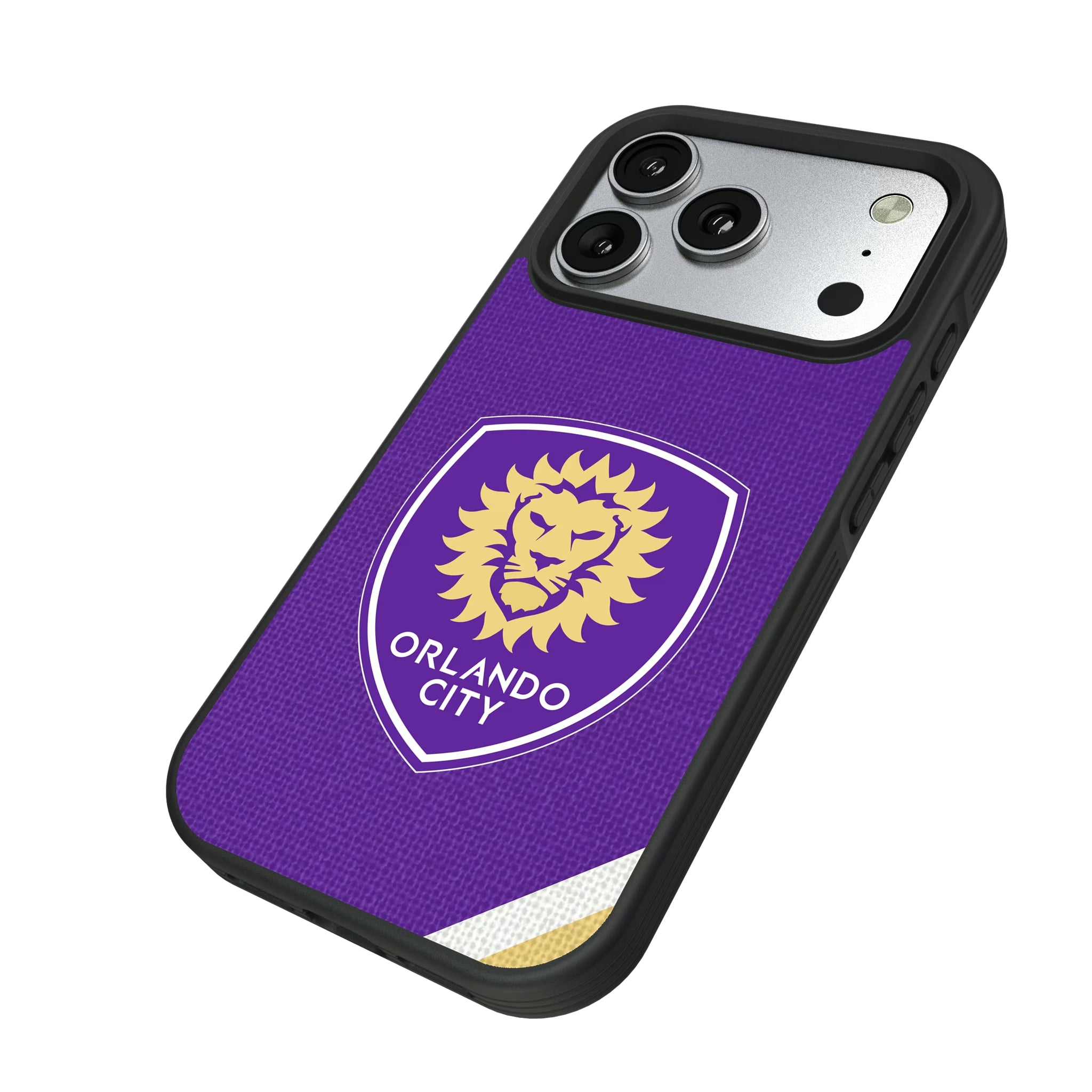 Orlando City Soccer Club Diagonal Stripe iPhone Bump Phone Case for Apple iPhone - Isometric View#Device_iPhone 17 Pro