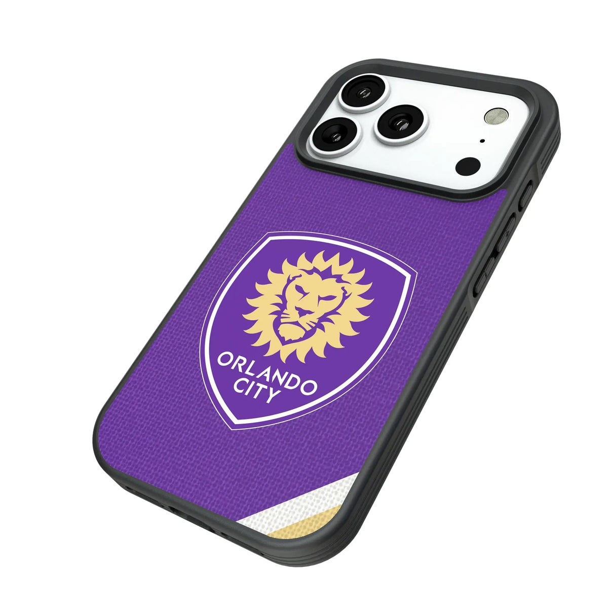 Orlando City Soccer Club Diagonal Stripe iPhone Bump Phone Case for Apple iPhone - Isometric View#Device_iPhone 18 Pro