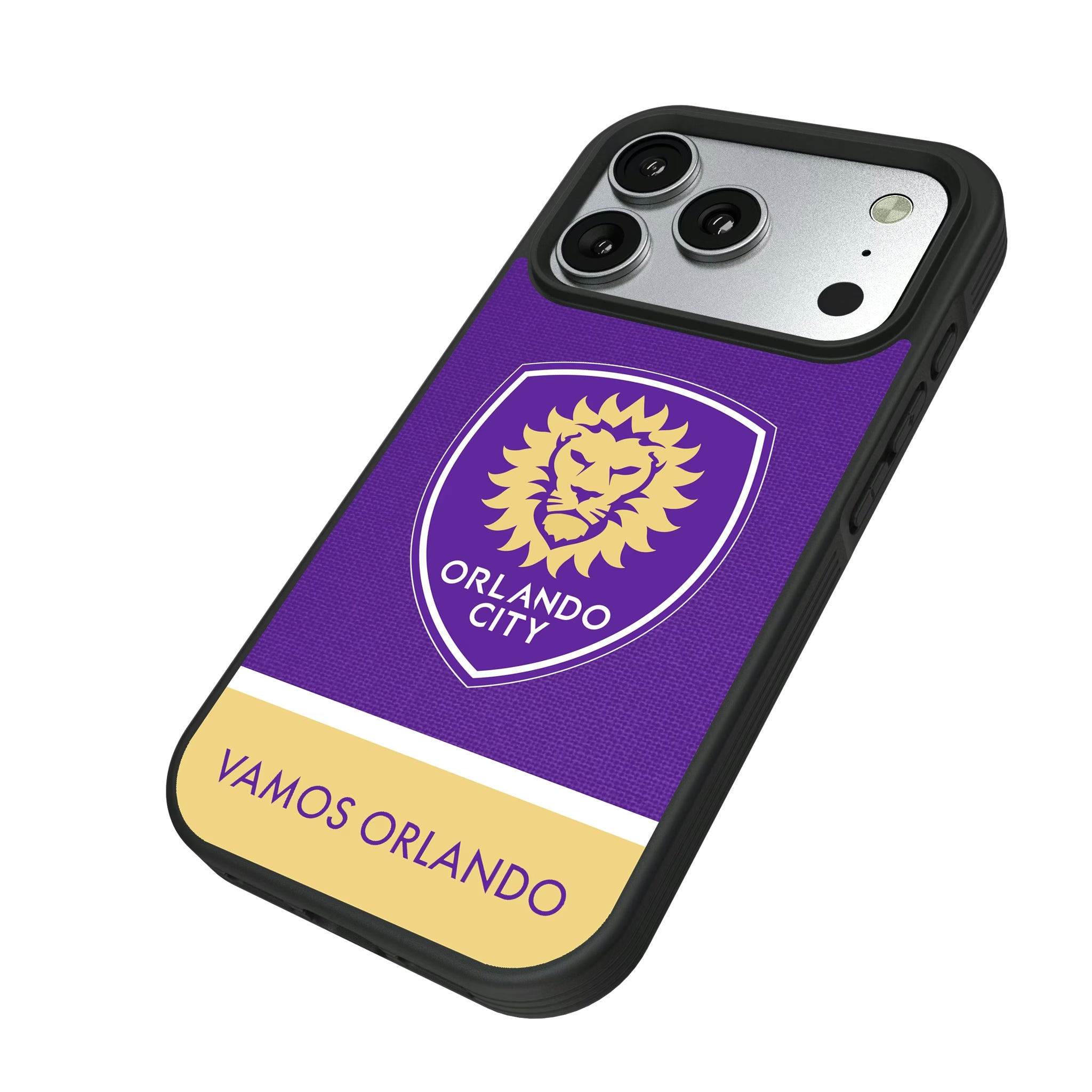 Orlando City Soccer Club Endzone Solid iPhone Bump Phone Case for Apple iPhone - Isometric View#Device_iPhone 17 Pro