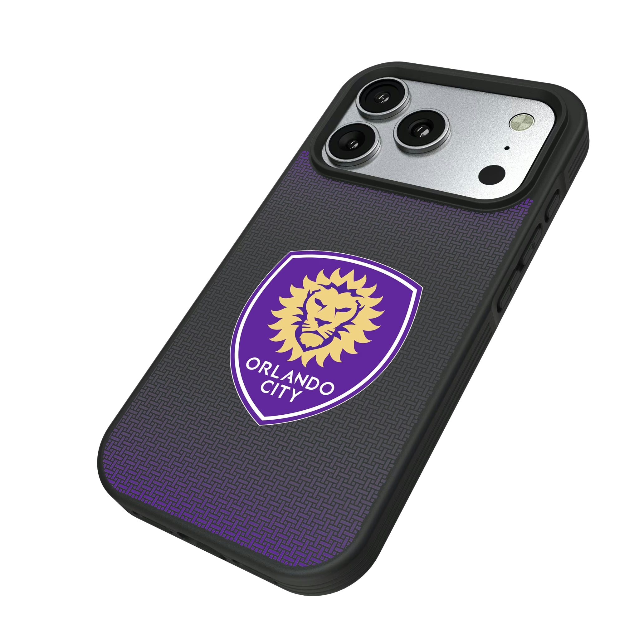 Orlando City Soccer Club Linen iPhone Bump Phone Case for Apple iPhone - Isometric View#Device_iPhone 17 Pro