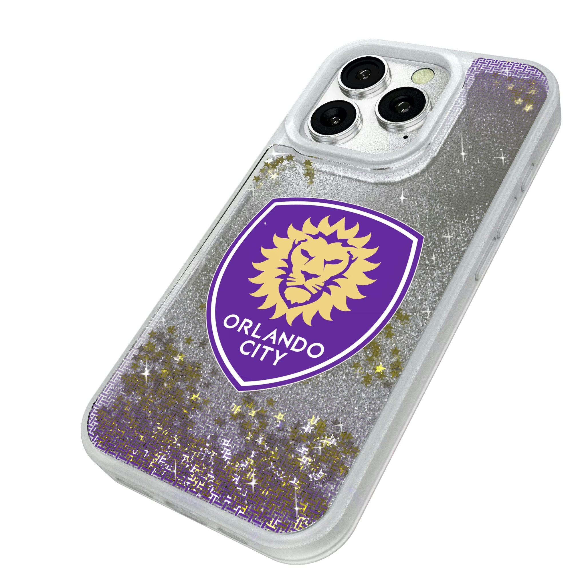 Orlando City Soccer Club Linen iPhone Glitter Phone Case for Apple iPhone - Isometric View#Device_iPhone 16 Pro