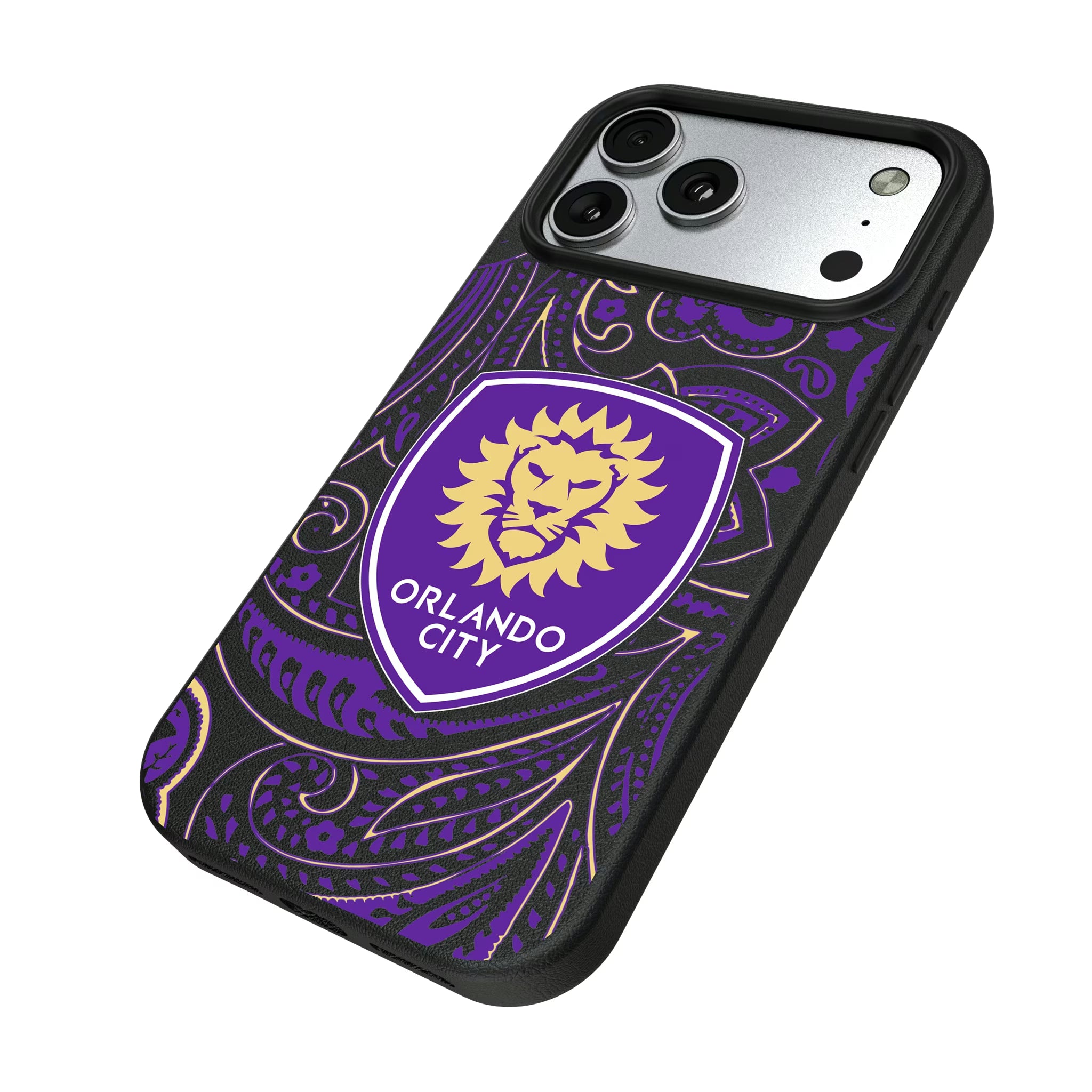 Orlando City Soccer Club Paisley iPhone MagSafe Compatible Phone Case for Apple iPhone - Isometric View#Device_iPhone 17 Pro Max