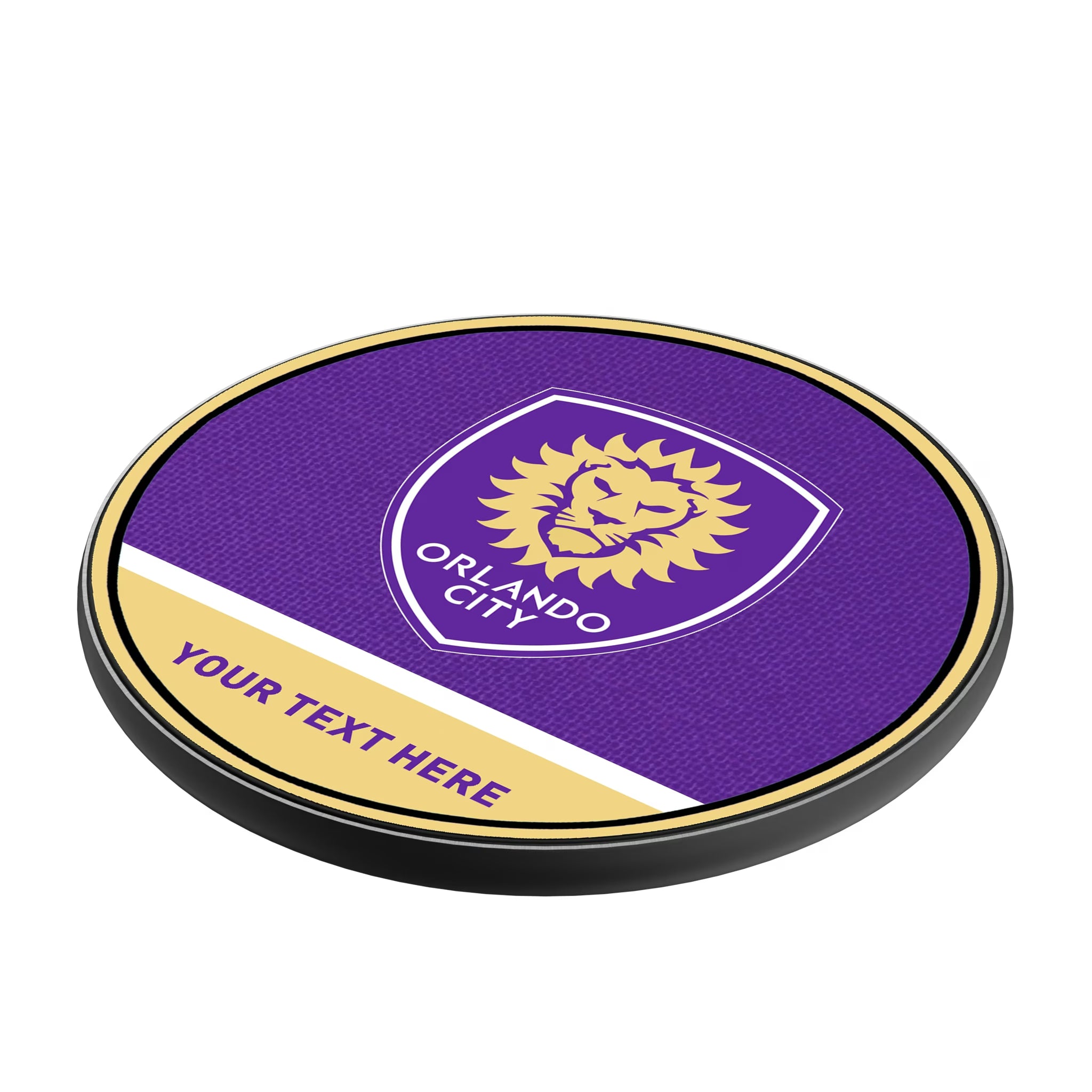 Orlando City Soccer Club Personalized Endzone Solid 15-Watt Wireless Charger - Isometric View