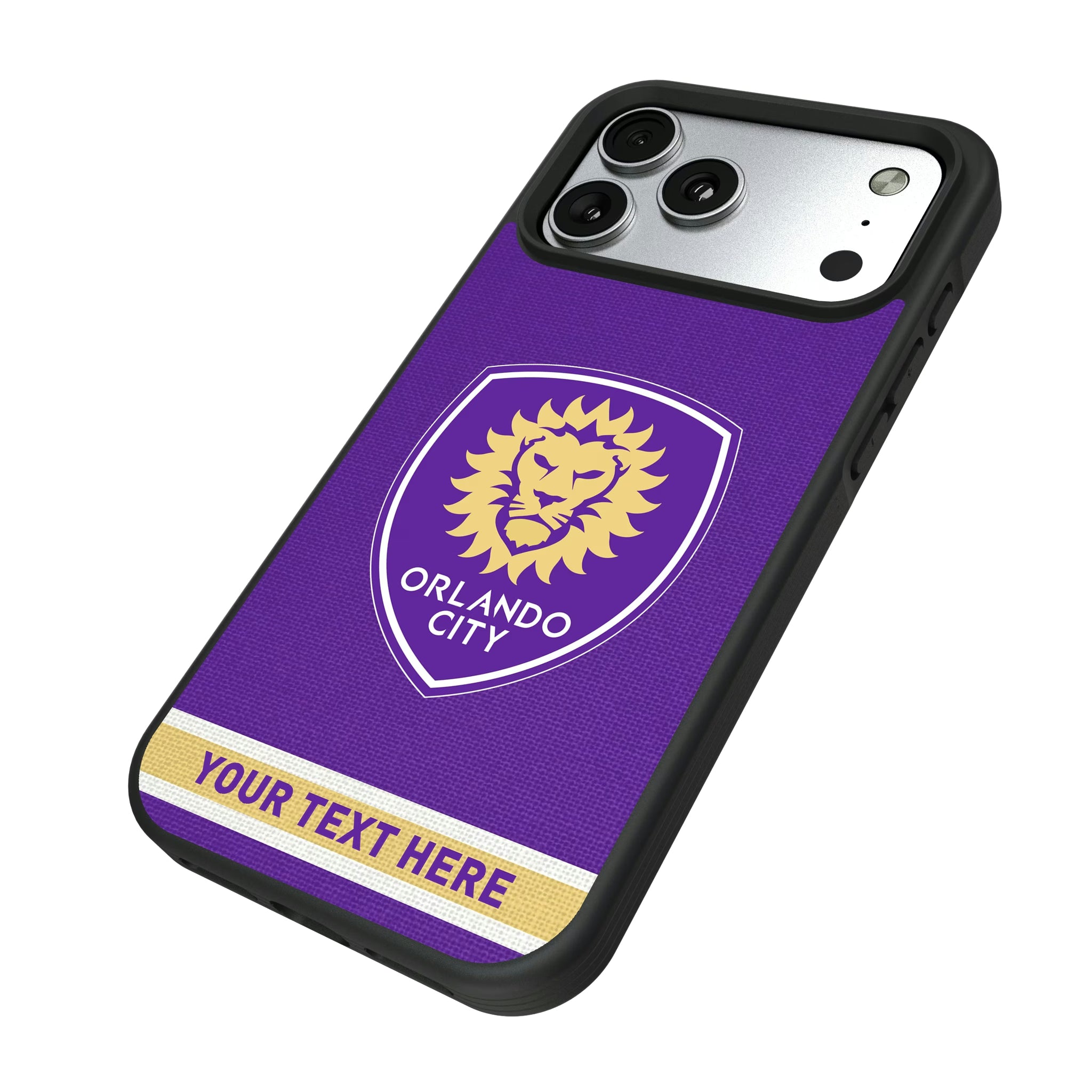 Orlando City Soccer Club Personalized Stripe iPhone Bump Phone Case for Apple iPhone - Isometric View#Device_iPhone 17 Pro Max