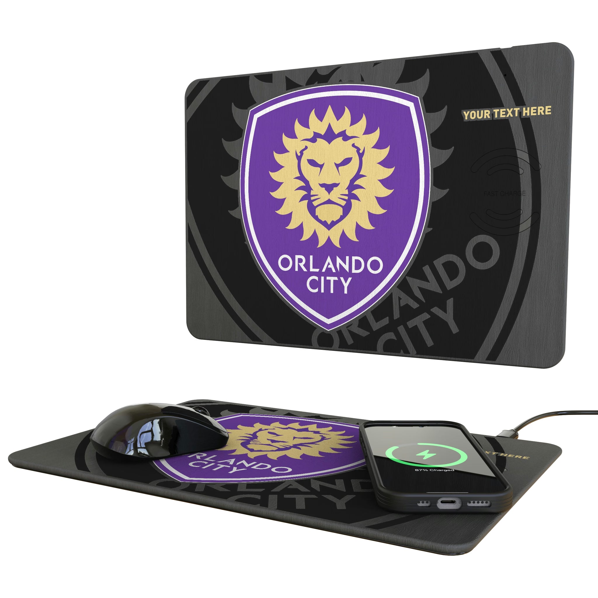 Orlando City Soccer Club Personalized Tilt 15-Watt Wireless Charger and Mouse Pad