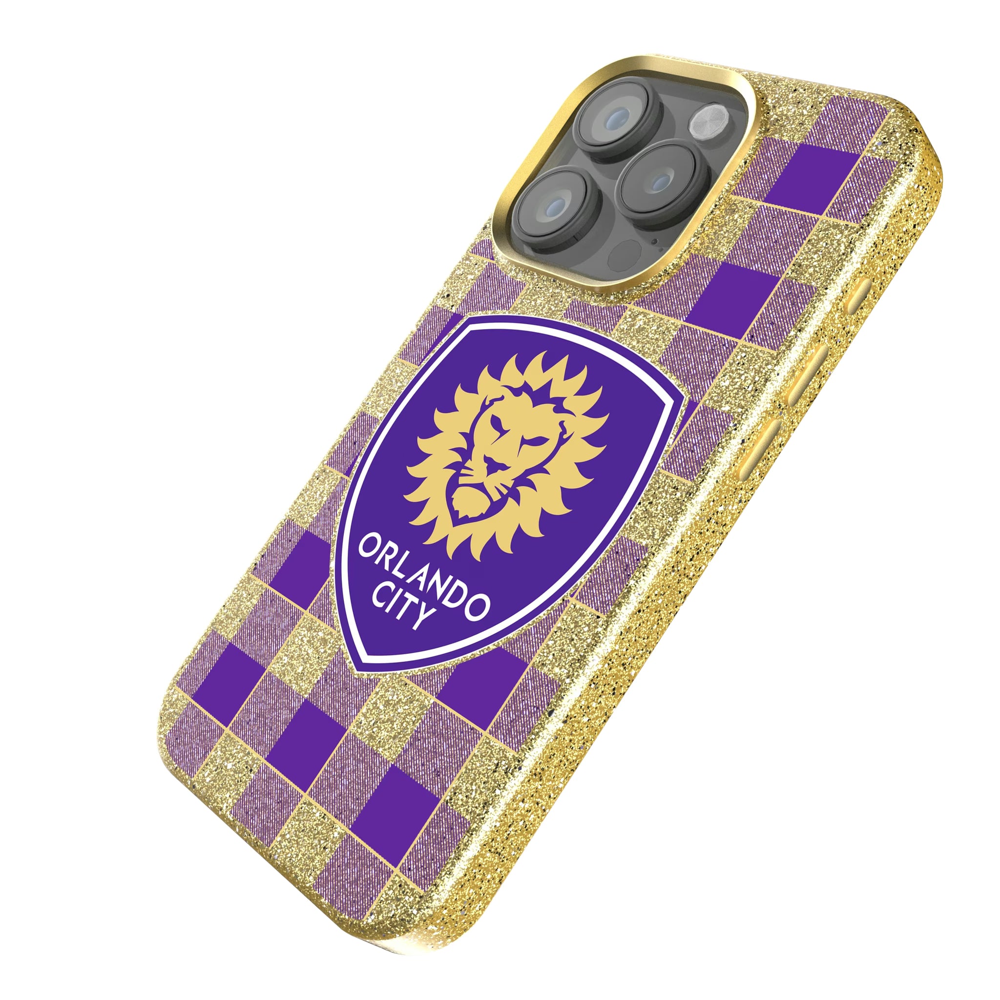 Orlando City Soccer Club Plaid iPhone Bling Phone Case for Apple iPhone - Isometric View