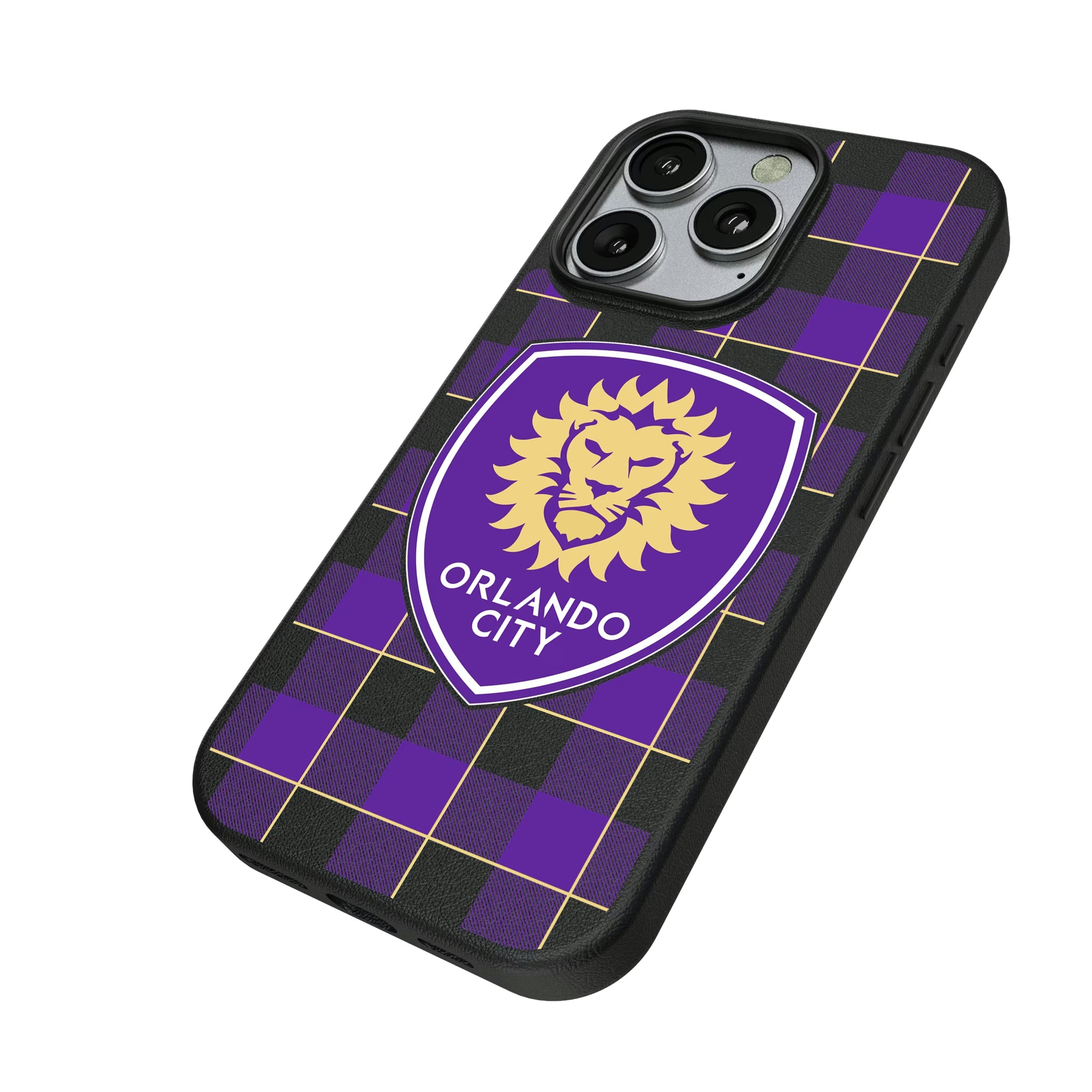 Orlando City Soccer Club Plaid iPhone MagSafe Compatible Phone Case for Apple iPhone - Isometric View
