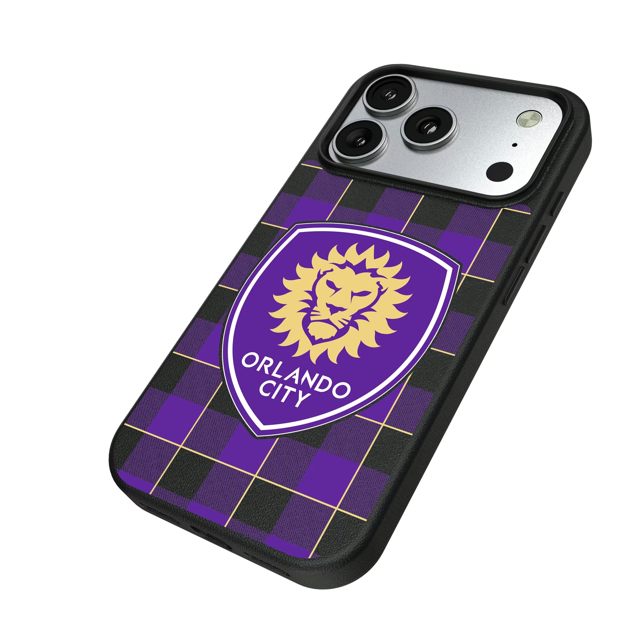 Orlando City Soccer Club Plaid iPhone MagSafe Compatible Phone Case for Apple iPhone - Isometric View#Device_iPhone 17 Pro