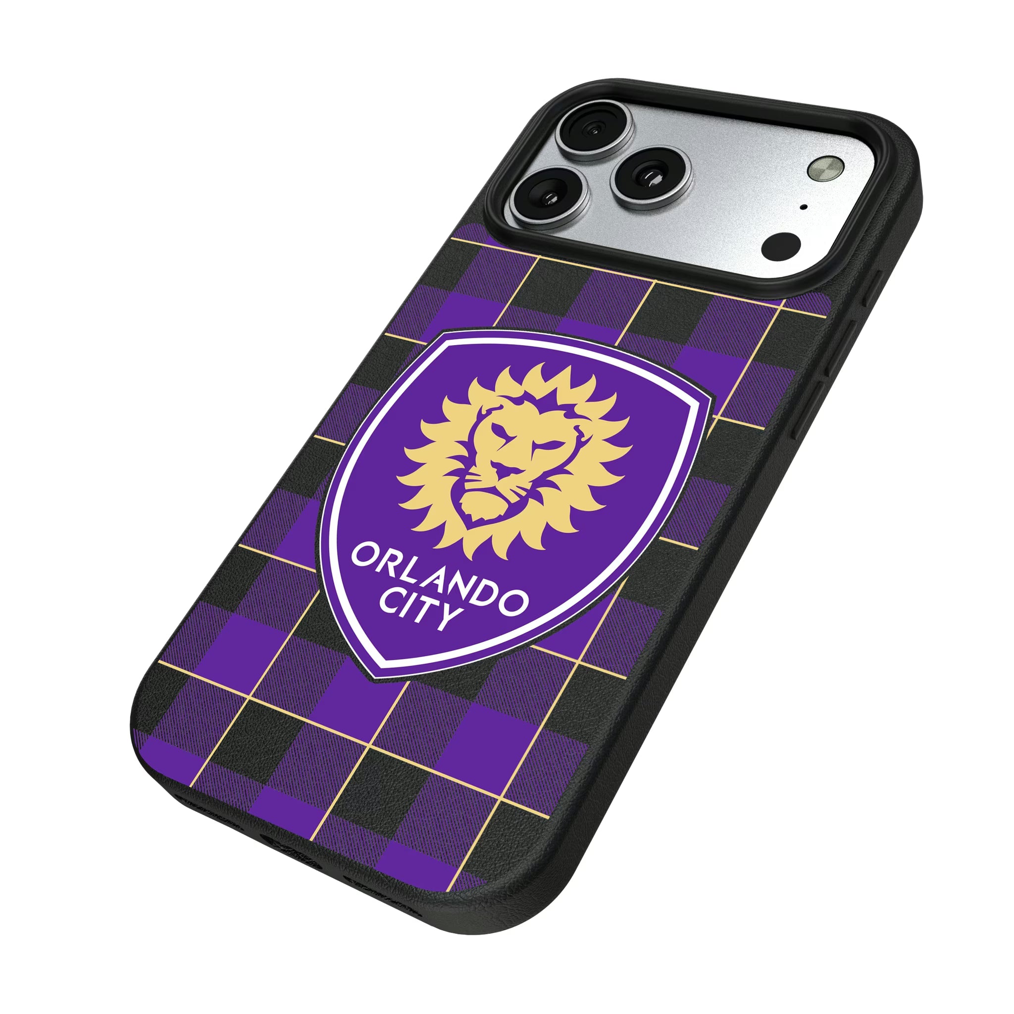 Orlando City Soccer Club Plaid iPhone MagSafe Compatible Phone Case for Apple iPhone - Isometric View#Device_iPhone 17 Pro Max