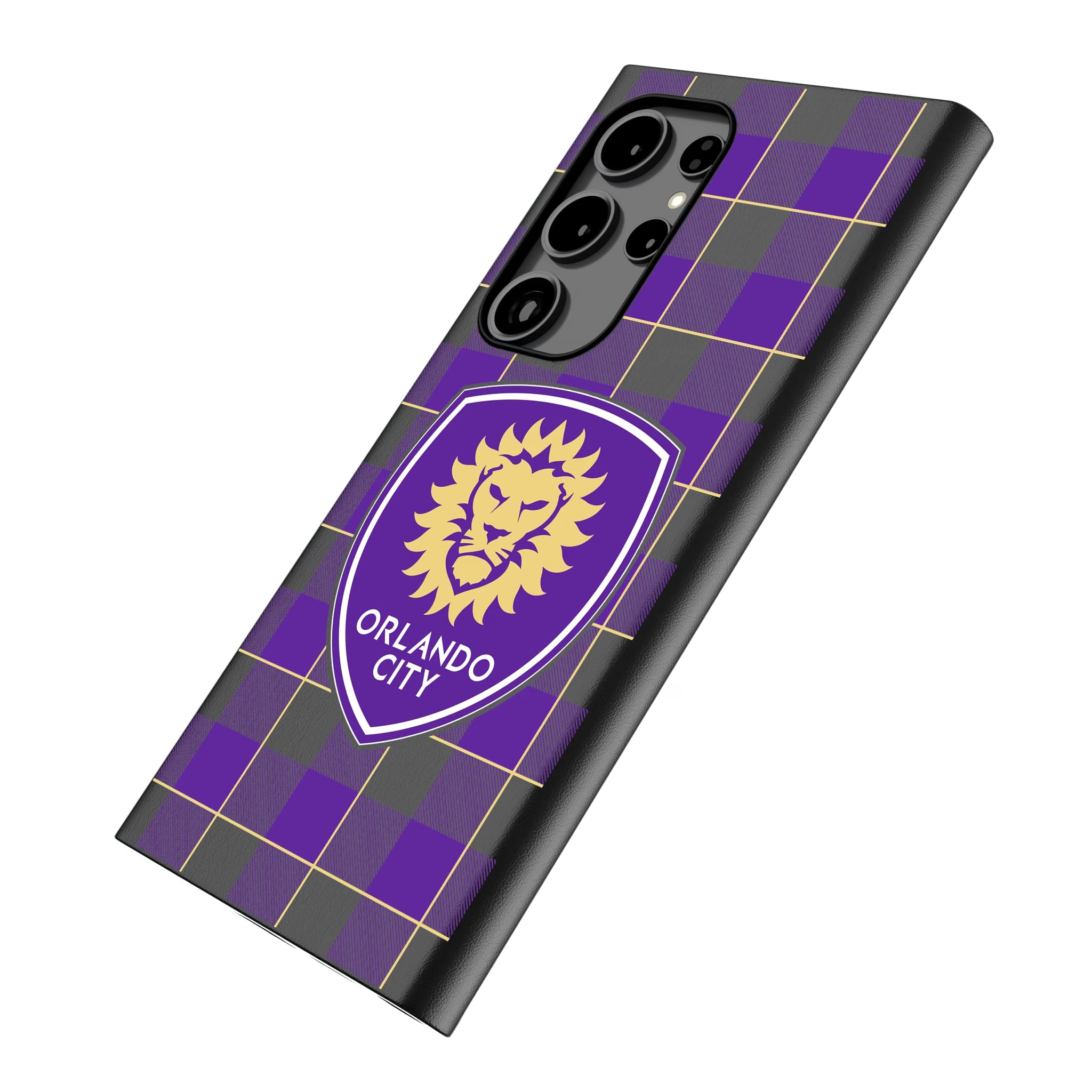 Orlando City Soccer Club Plaid Galaxy MagSafe Compatible Phone Case for Samsung Galaxy - Isometric View