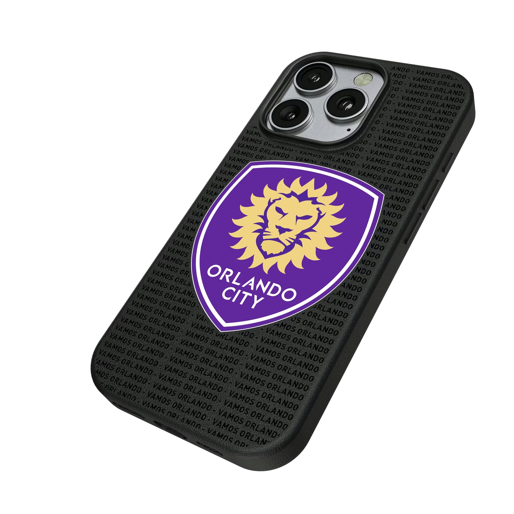Orlando City Soccer Club Text Backdrop iPhone MagSafe Compatible Phone Case for Apple iPhone - Isometric View