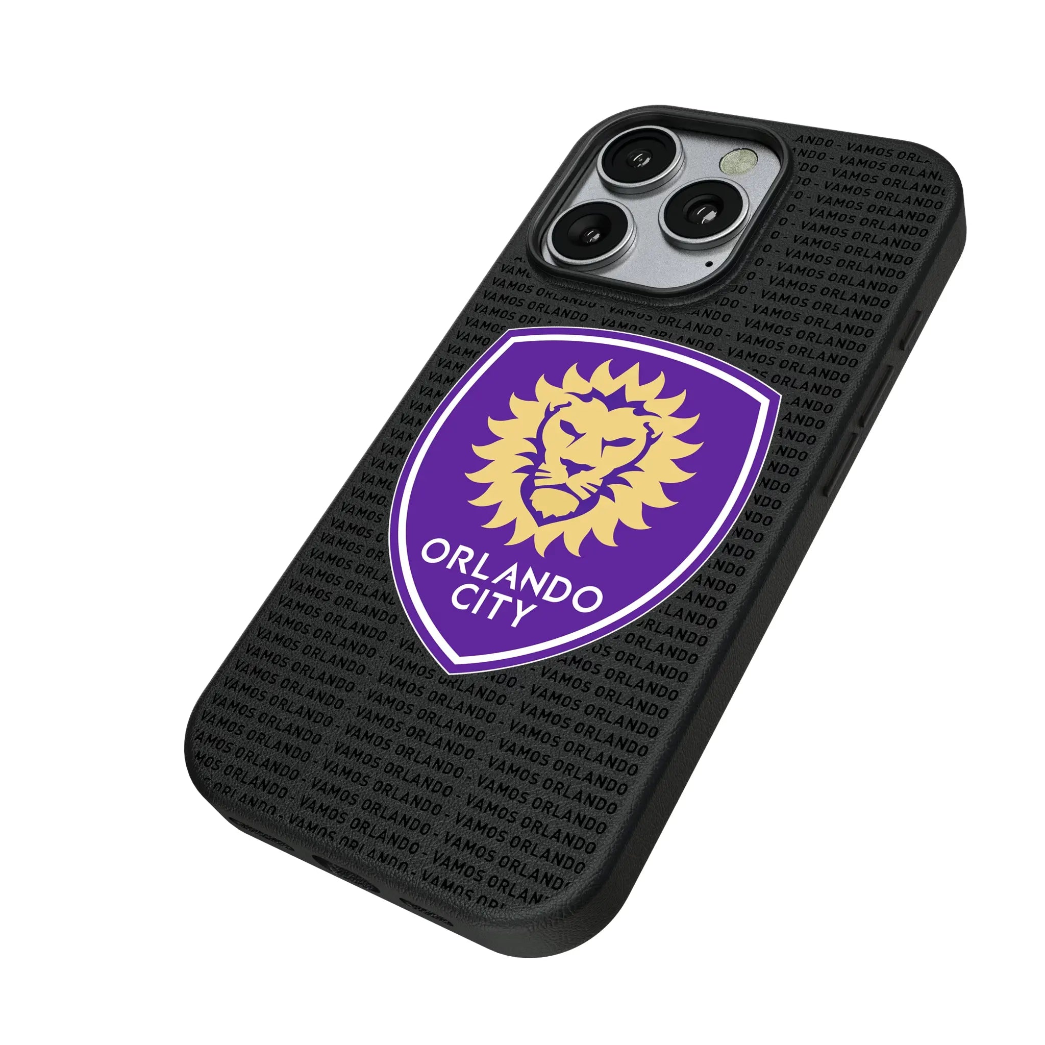 Orlando City Soccer Club Text Backdrop iPhone MagSafe Compatible Phone Case for Apple iPhone - Isometric View