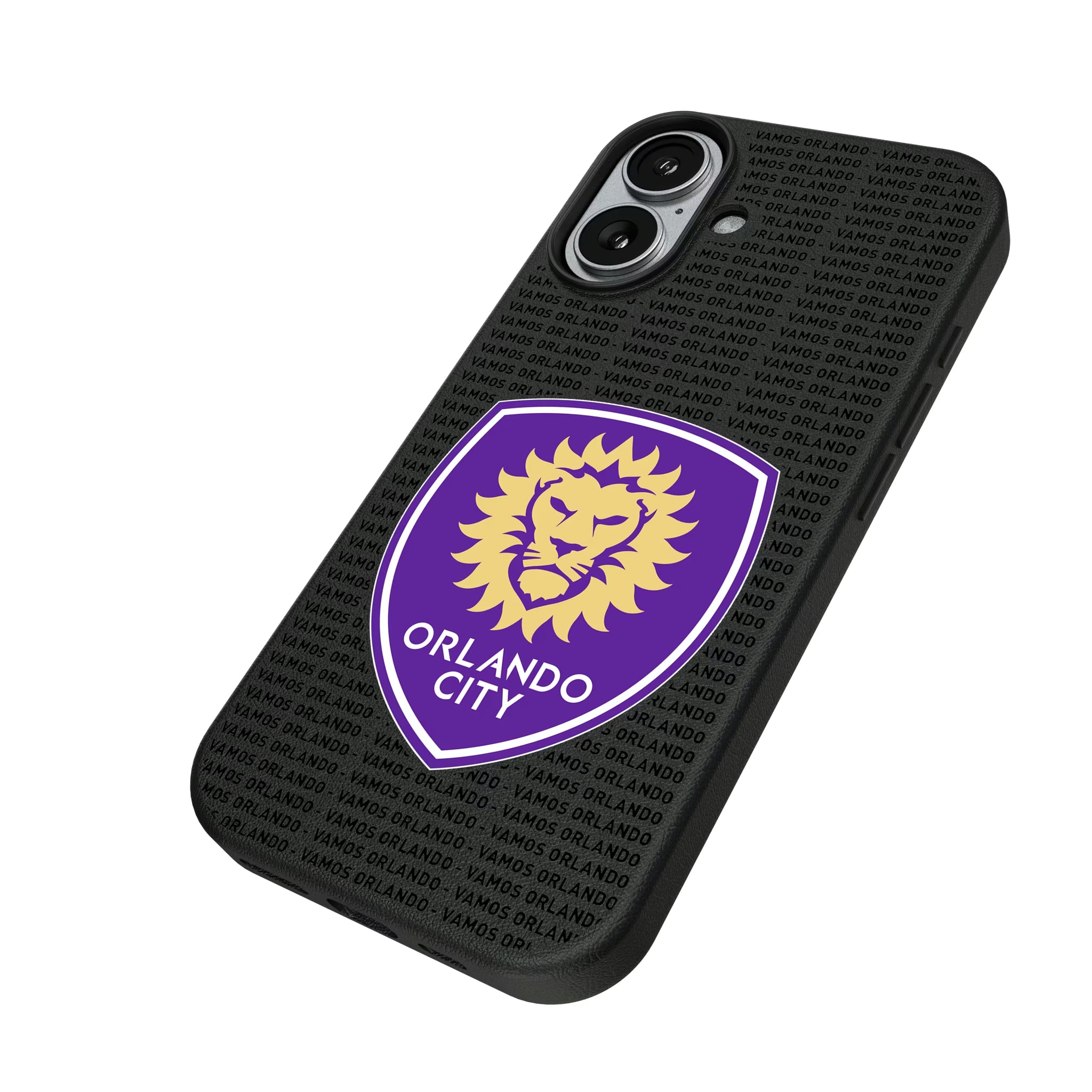 Orlando City Soccer Club Text Backdrop iPhone MagSafe Compatible Phone Case for Apple iPhone - Isometric View#Device_iPhone 17