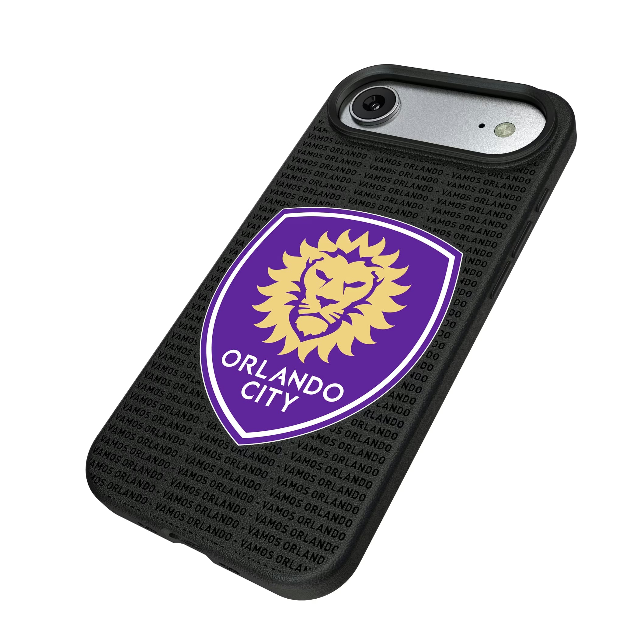 Orlando City Soccer Club Text Backdrop iPhone MagSafe Compatible Phone Case for Apple iPhone - Isometric View#Device_iPhone Air