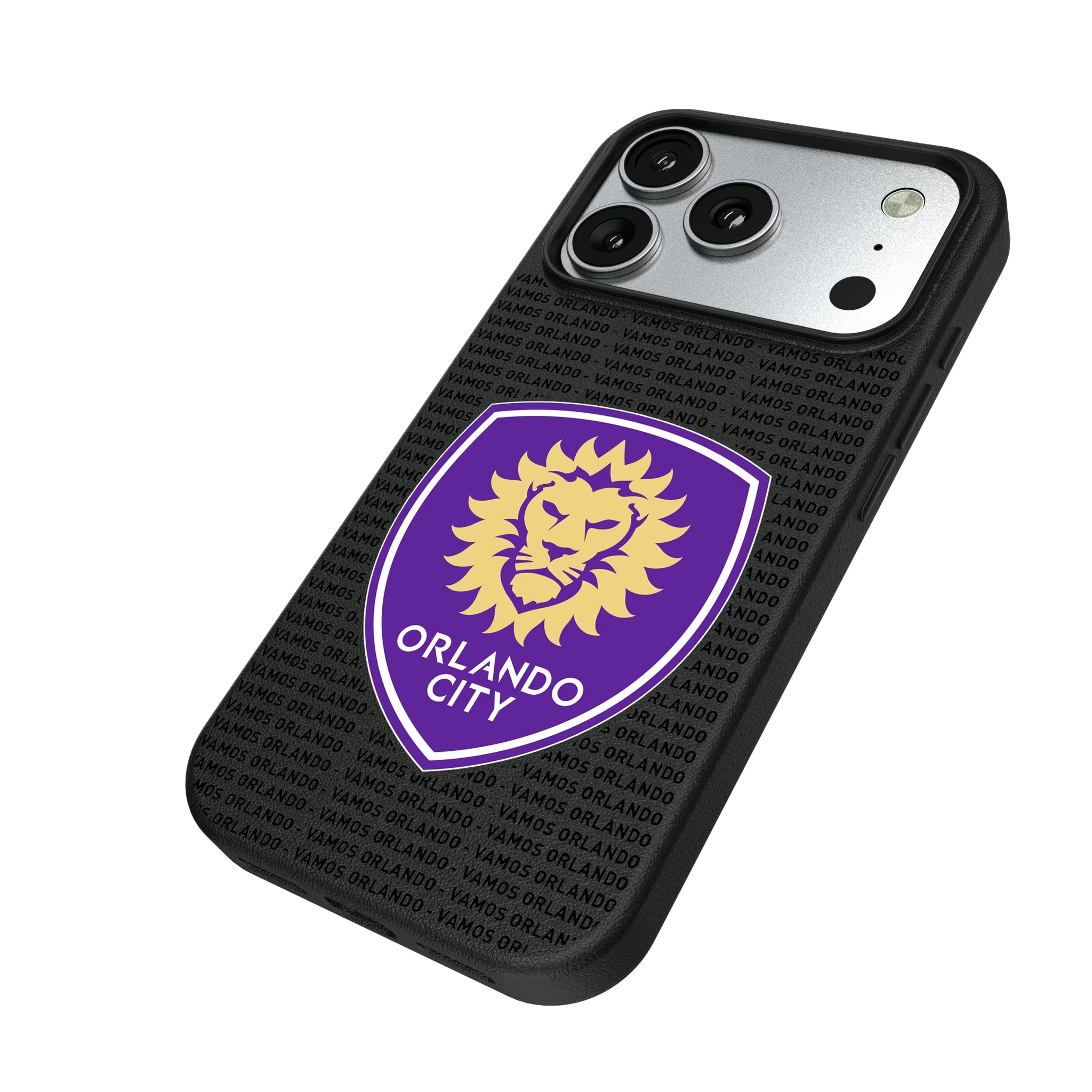 Orlando City Soccer Club Text Backdrop iPhone MagSafe Compatible Phone Case for Apple iPhone - Isometric View#Device_iPhone 17 Pro