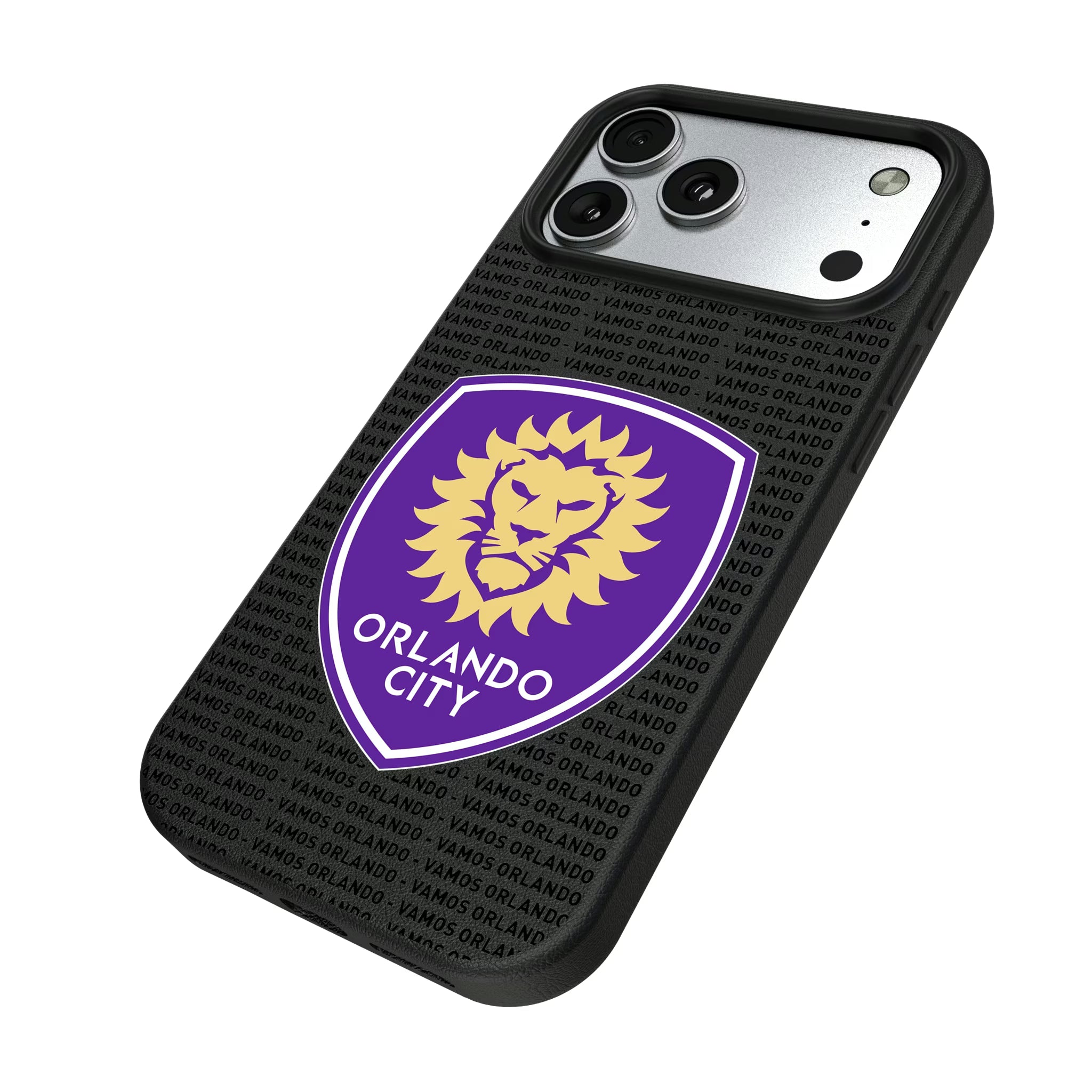Orlando City Soccer Club Text Backdrop iPhone MagSafe Compatible Phone Case for Apple iPhone - Isometric View#Device_iPhone 17 Pro Max