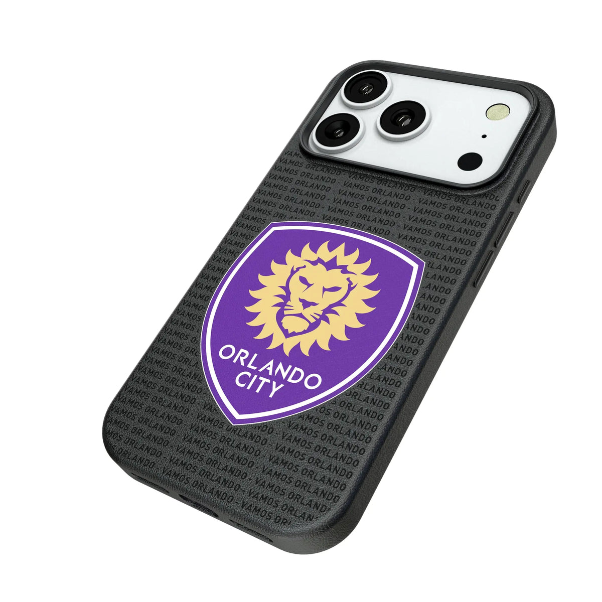 Orlando City Soccer Club Text Backdrop iPhone MagSafe Compatible Phone Case for Apple iPhone - Isometric View#Device_iPhone 18 Pro