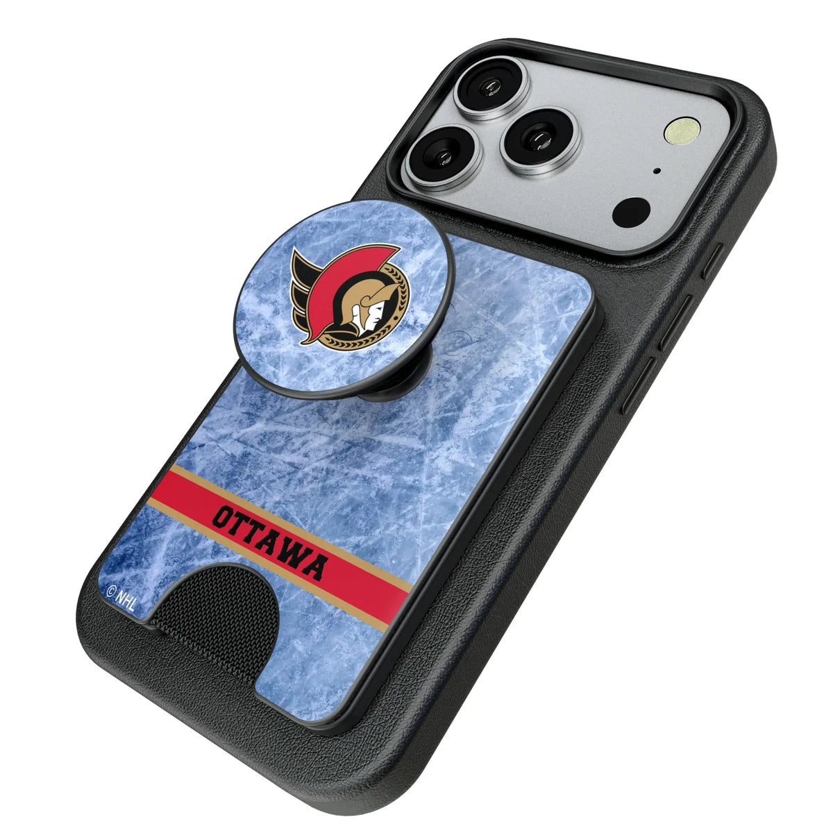 Ottawa Senators Ice Wordmark Popsockets Wallet Magnetic - Isometric View