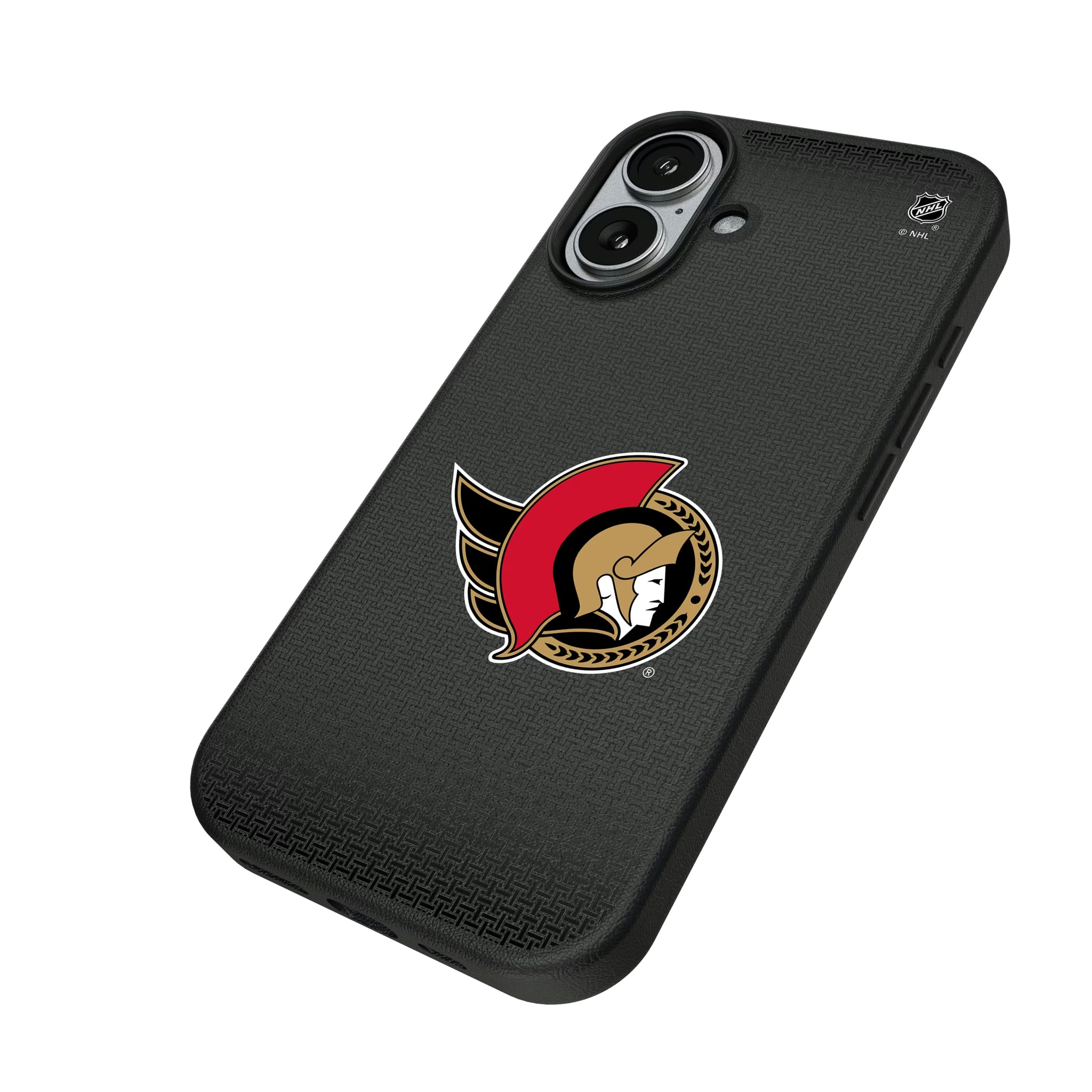 Ottawa Senators Linen iPhone MagSafe Compatible Phone Case for Apple iPhone - Isometric View#Device_iPhone 17