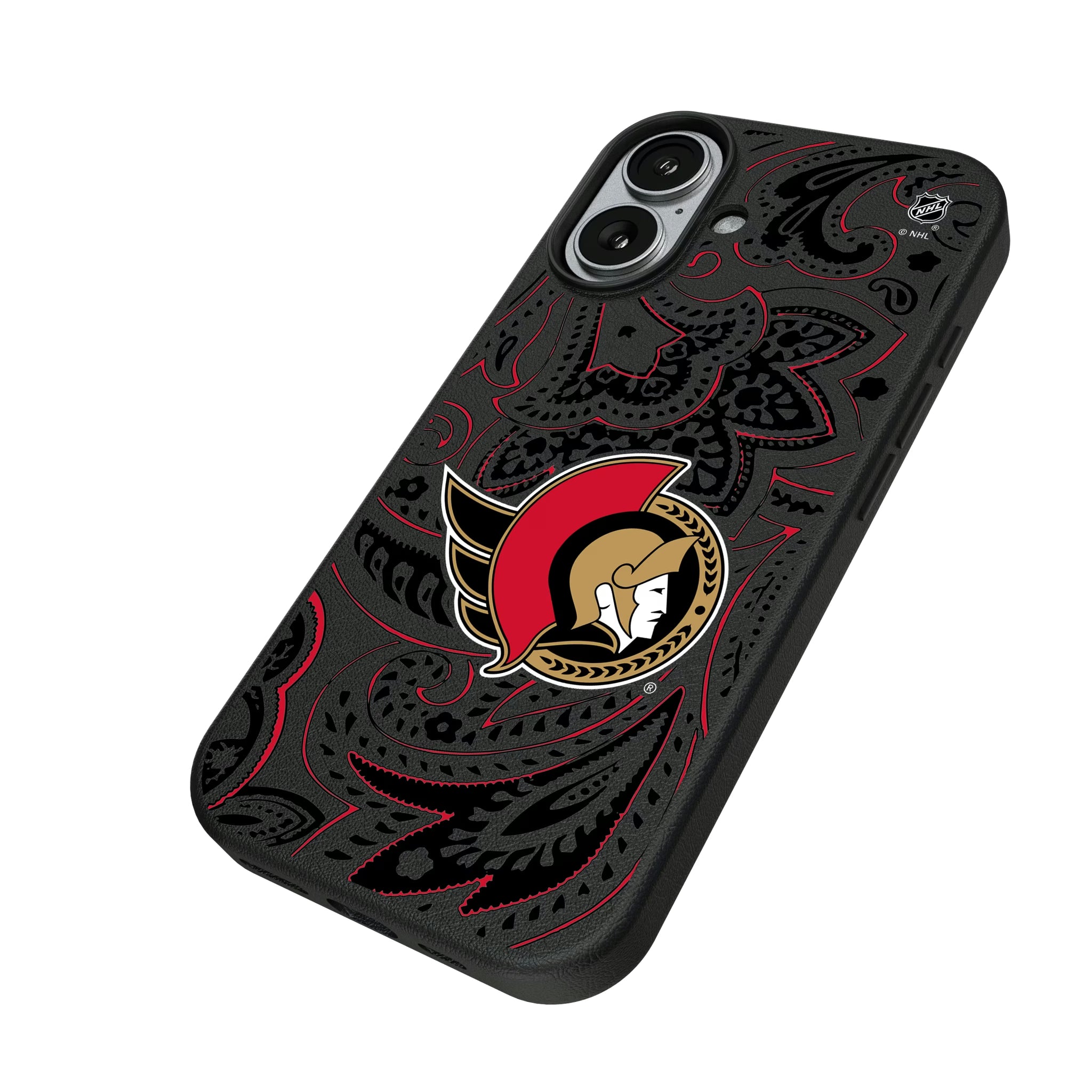 Ottawa Senators Paisley iPhone MagSafe Compatible Phone Case for Apple iPhone - Isometric View#Device_iPhone 17