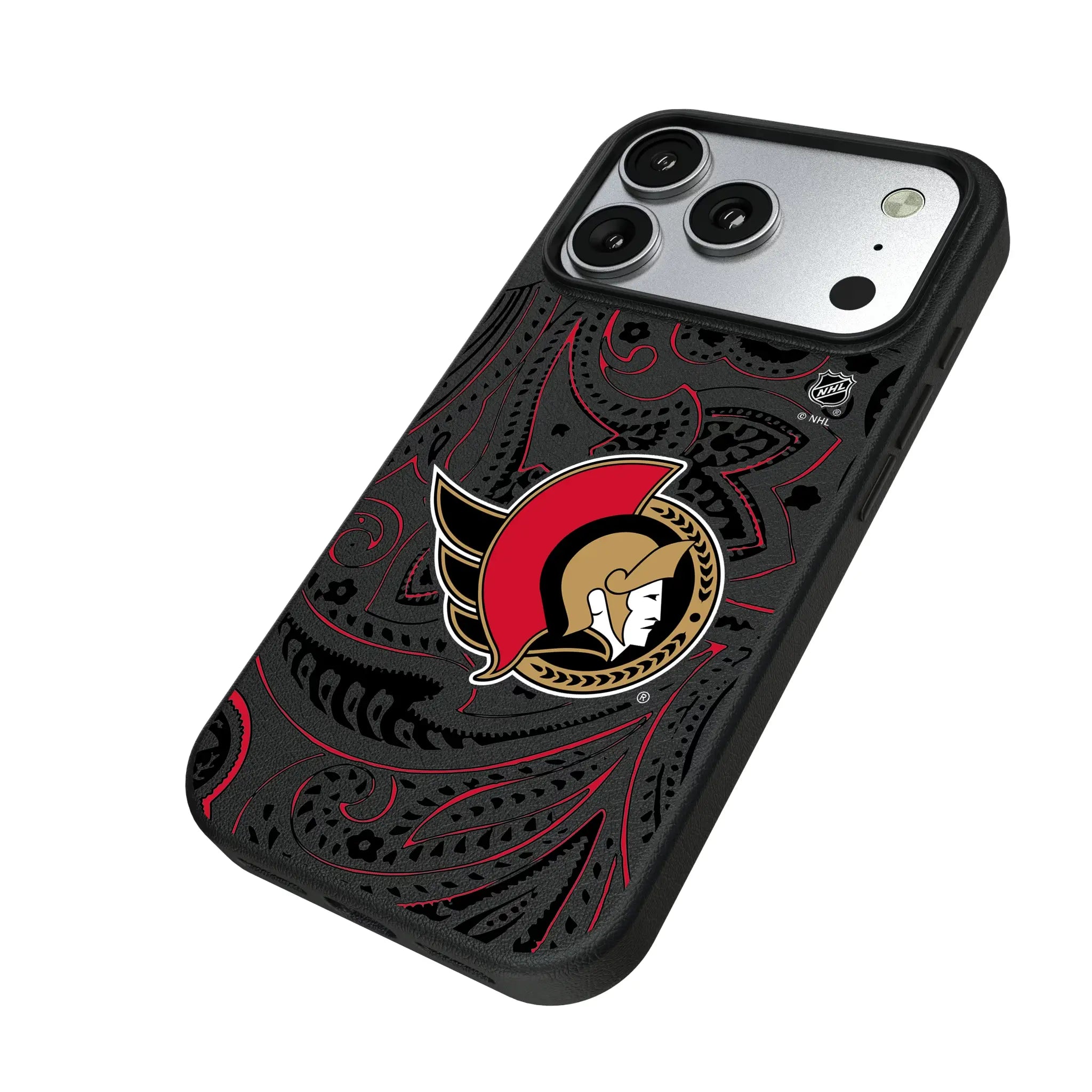 Ottawa Senators Paisley iPhone MagSafe Compatible Phone Case for Apple iPhone - Isometric View#Device_iPhone 17 Pro