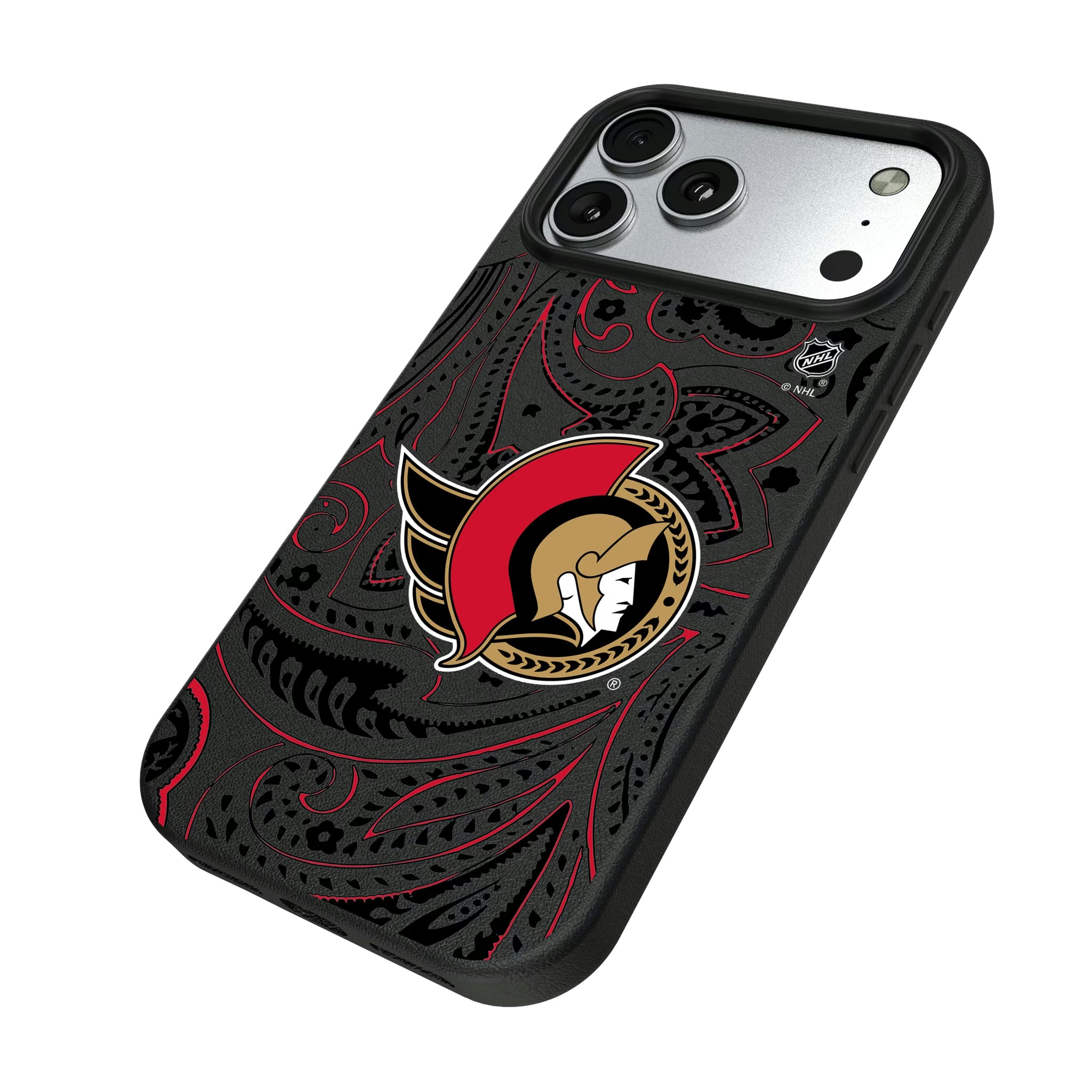 Ottawa Senators Paisley iPhone MagSafe Compatible Phone Case for Apple iPhone - Isometric View#Device_iPhone 17 Pro Max
