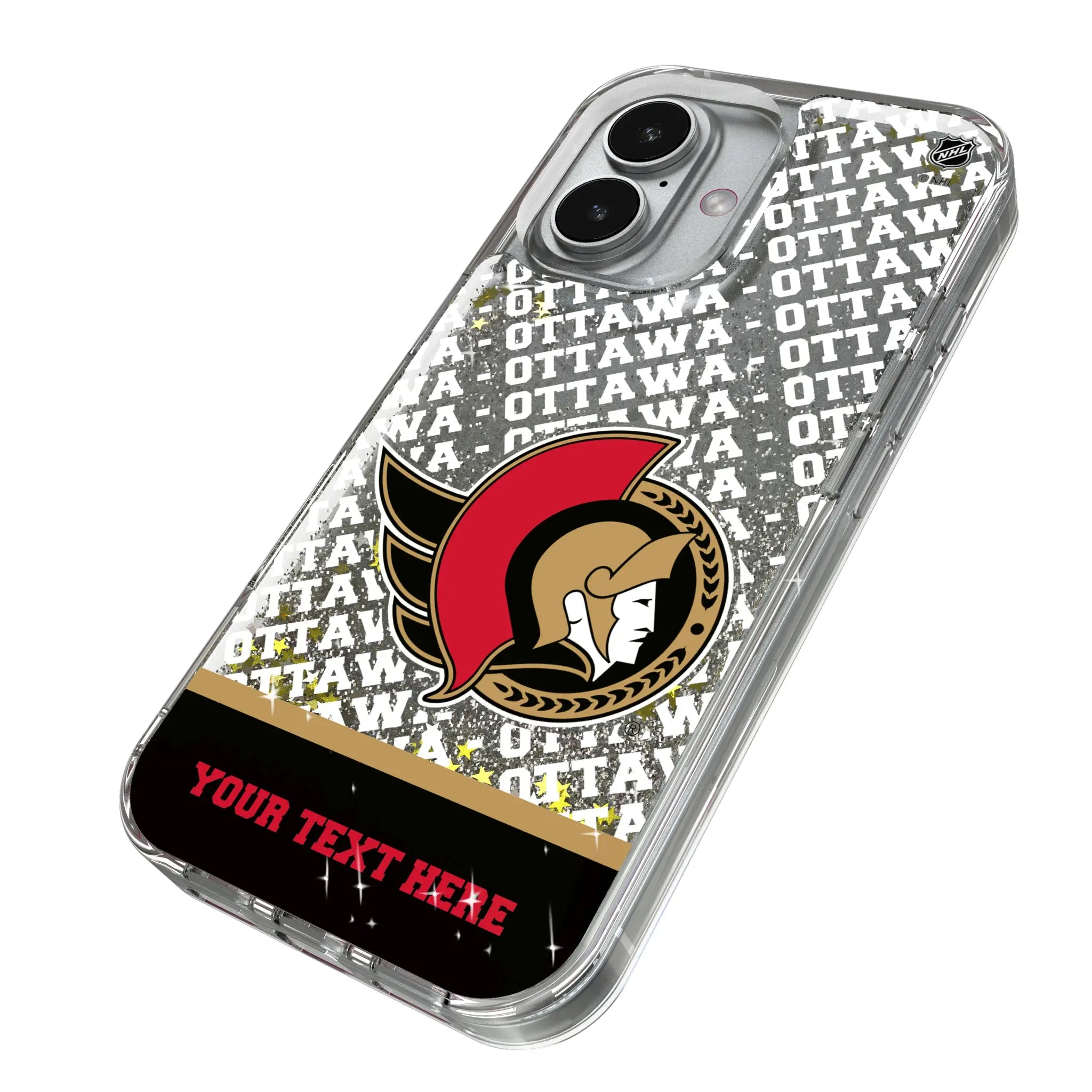 Ottawa Senators Personalized EndZone Plus iPhone Glitter Phone Case for Apple iPhone - Isometric View