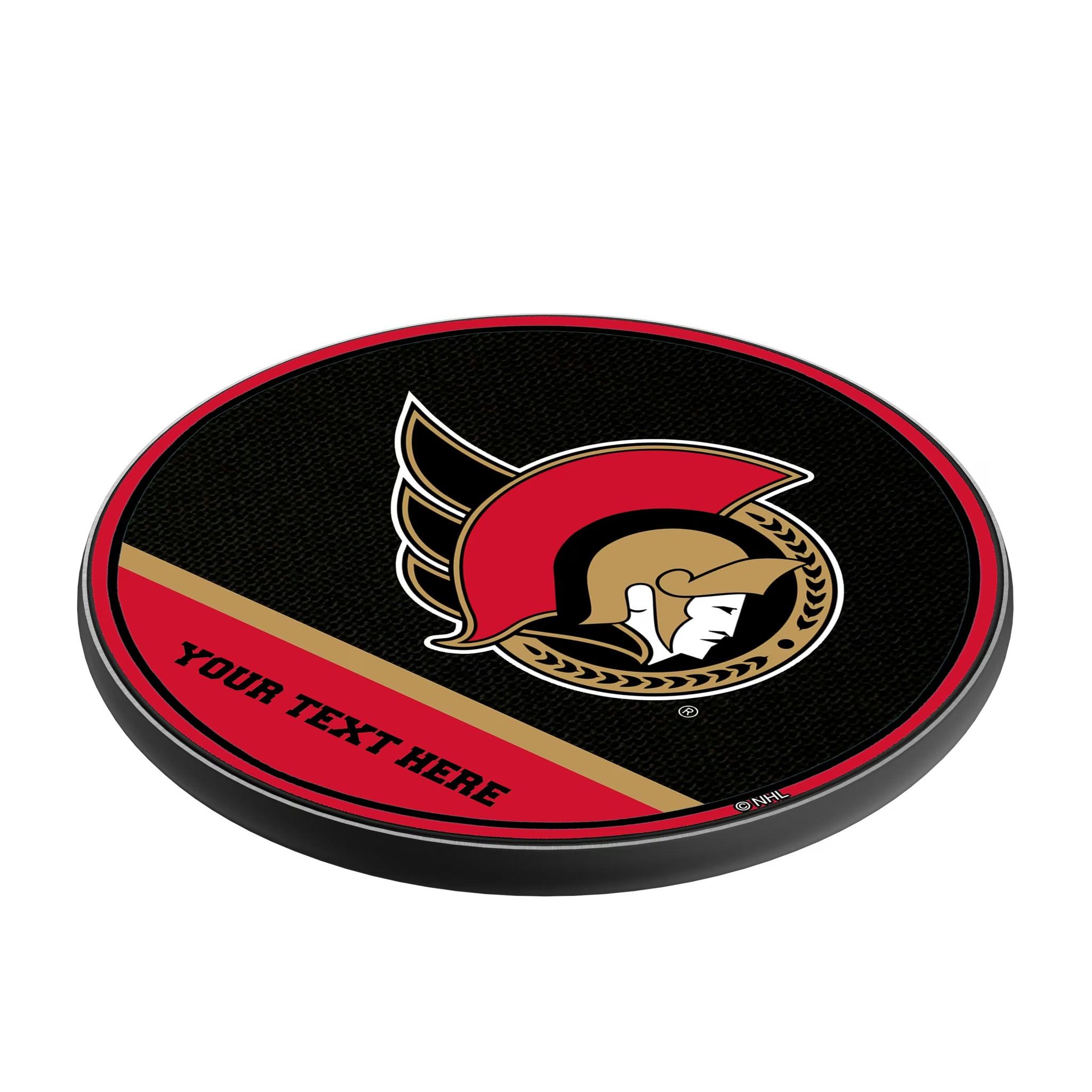 Ottawa Senators Personalized Endzone Solid 15-Watt Wireless Charger - Isometric View