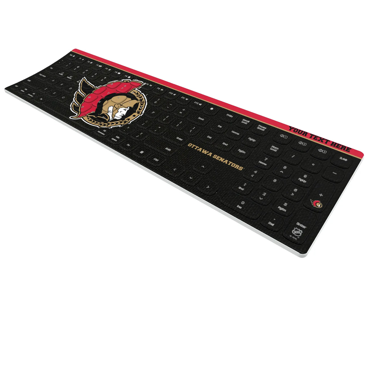 Ottawa Senators Personalized Endzone Solid KKB605 Curved Wireless Keyboard - Isometric View
