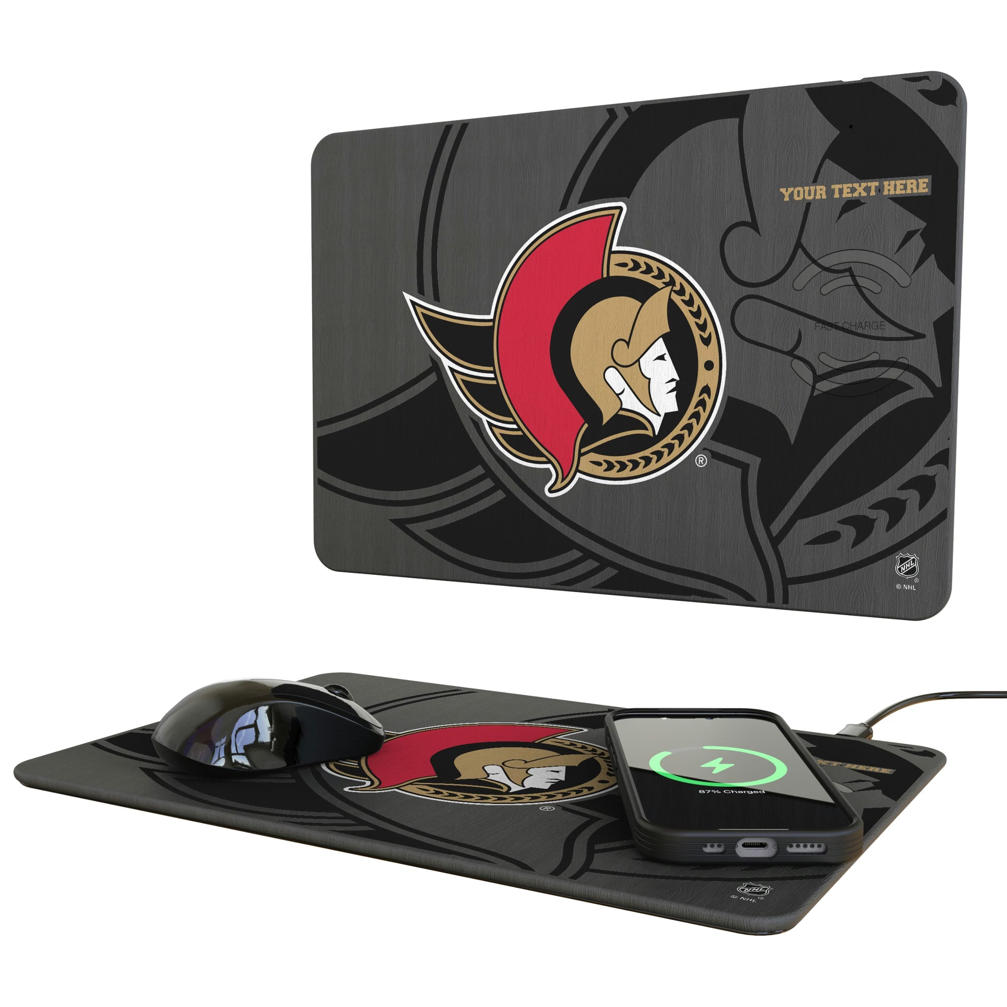 Ottawa Senators Personalized Tilt 15-Watt Wireless Charger and Mouse Pad