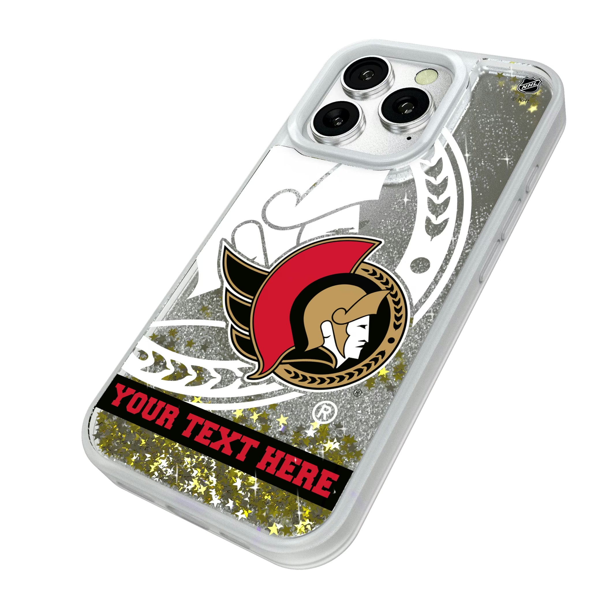 Ottawa Senators Personalized Tilt iPhone Glitter Phone Case for Apple iPhone - Isometric View#Device_iPhone 16 Pro