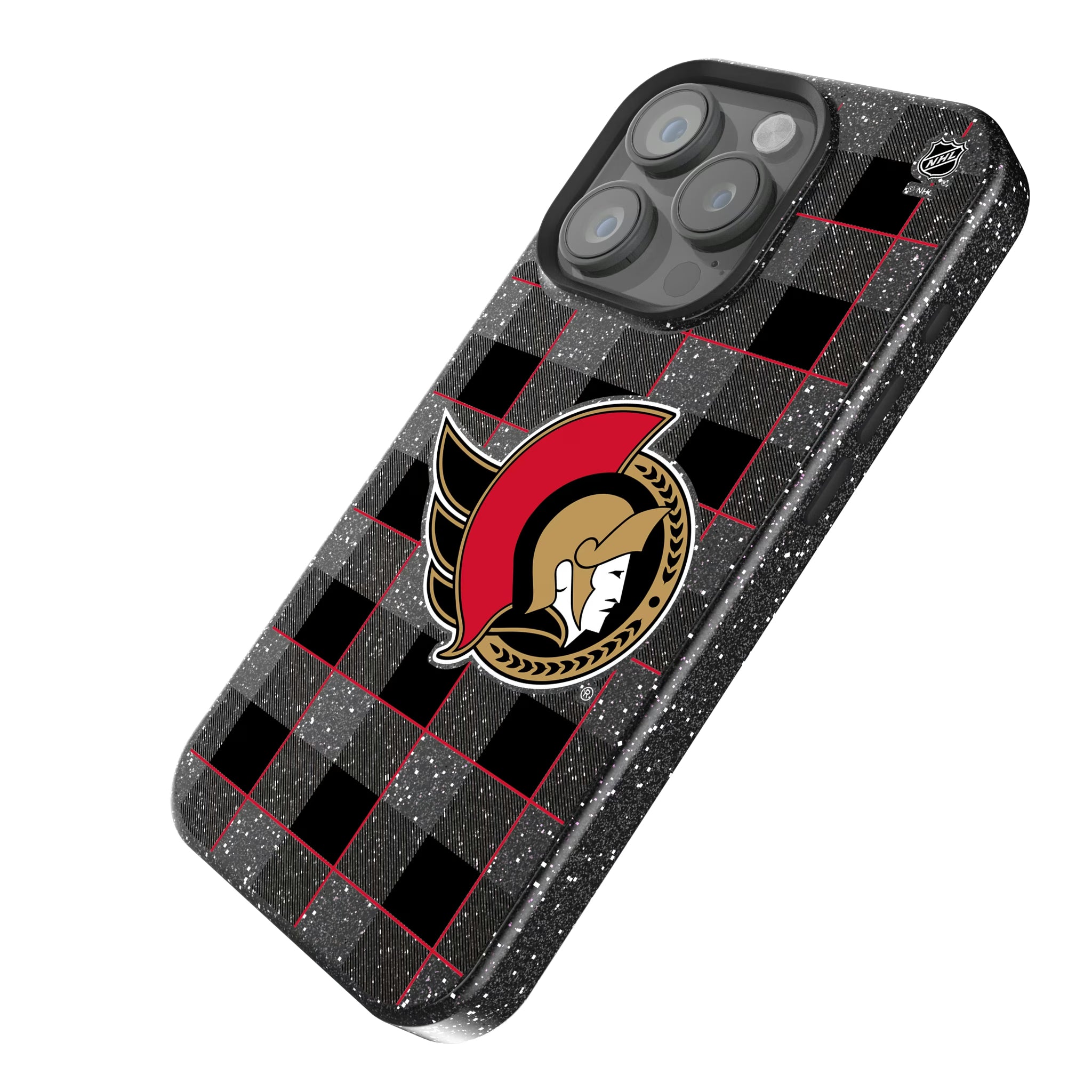 Ottawa Senators Plaid iPhone Bling Phone Case for Apple iPhone - Isometric View