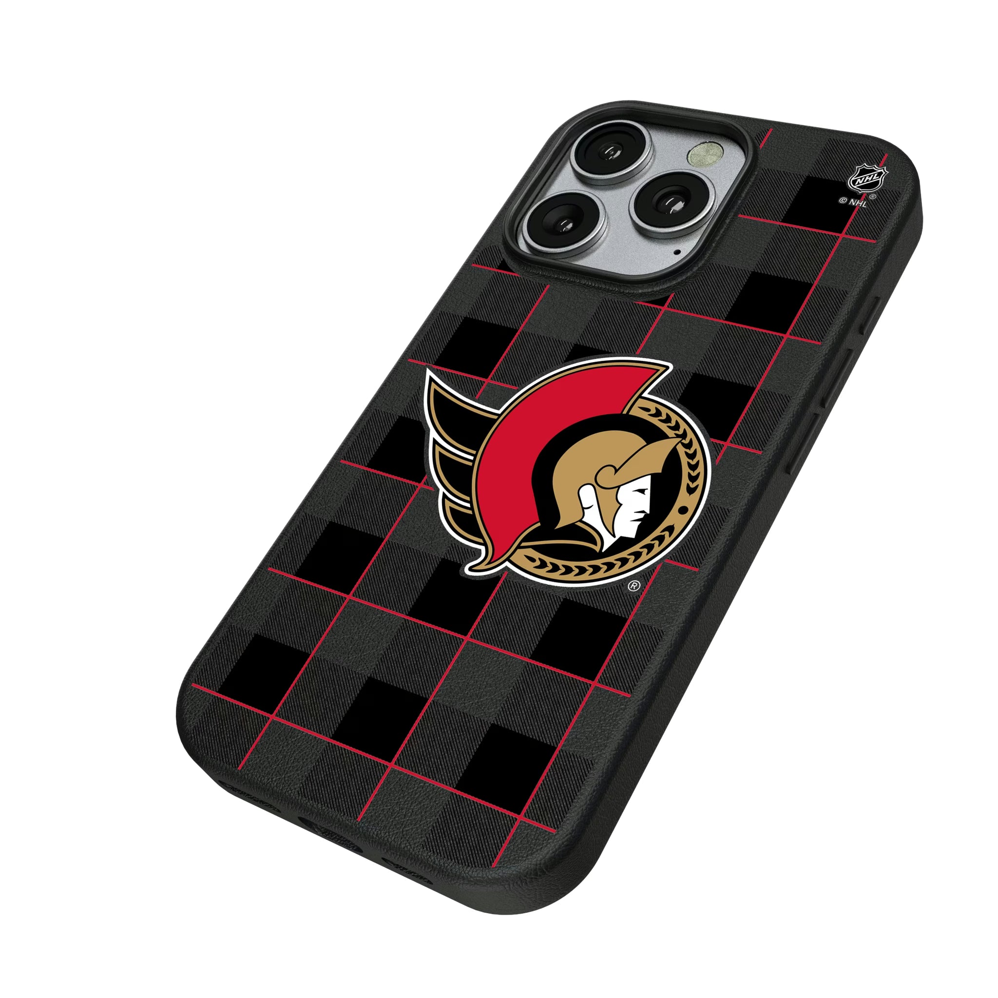 Ottawa Senators Plaid iPhone MagSafe Compatible Phone Case for Apple iPhone - Isometric View