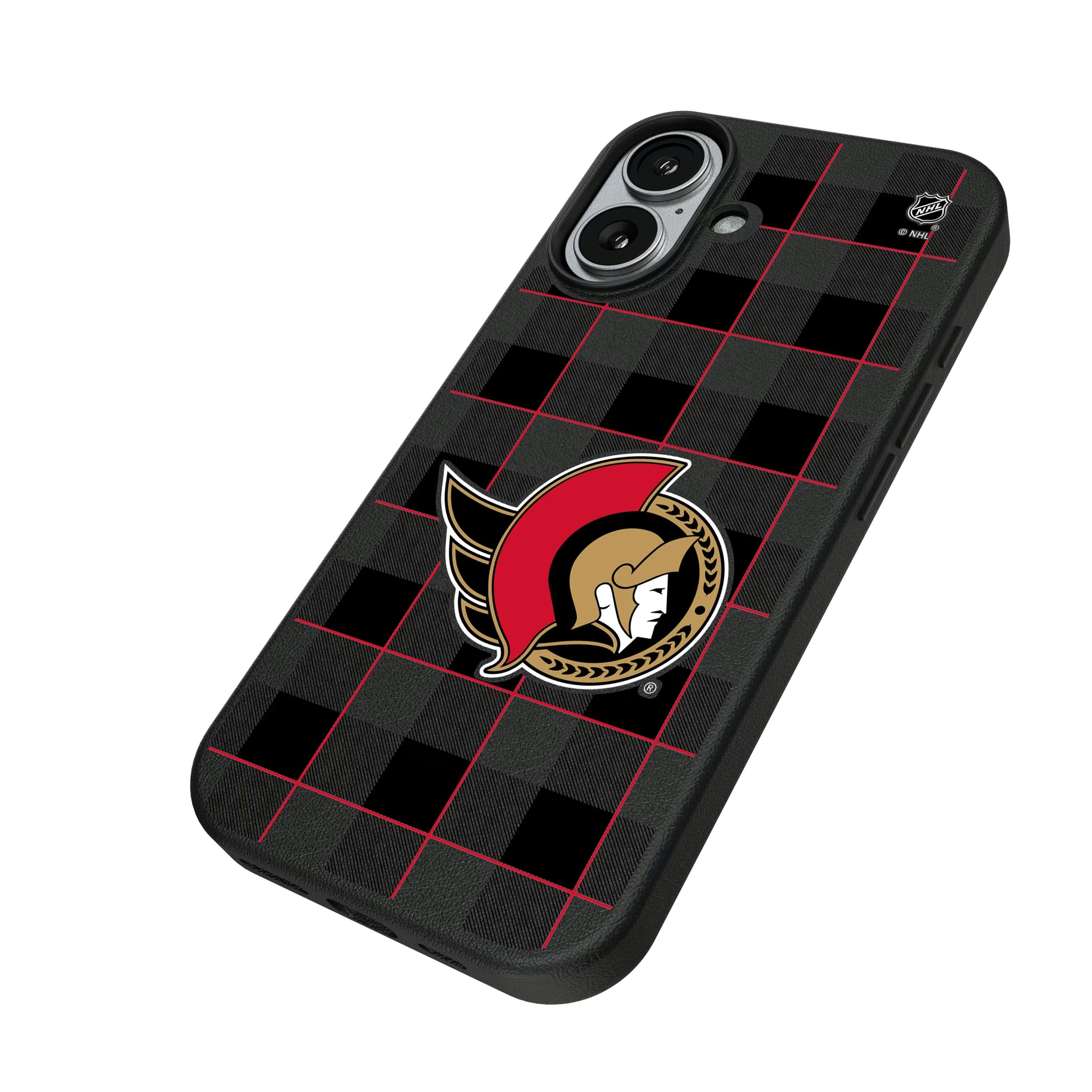 Ottawa Senators Plaid iPhone MagSafe Compatible Phone Case for Apple iPhone - Isometric View#Device_iPhone 17