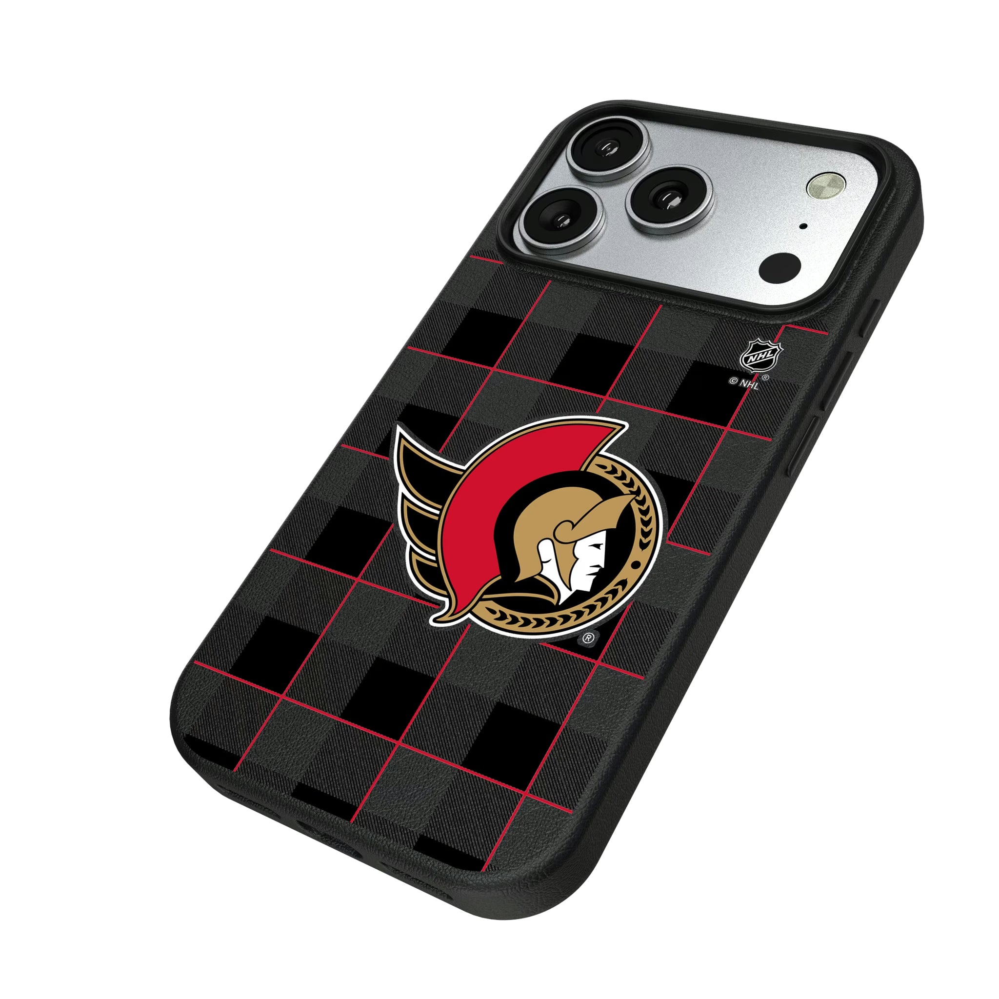 Ottawa Senators Plaid iPhone MagSafe Compatible Phone Case for Apple iPhone - Isometric View#Device_iPhone 17 Pro
